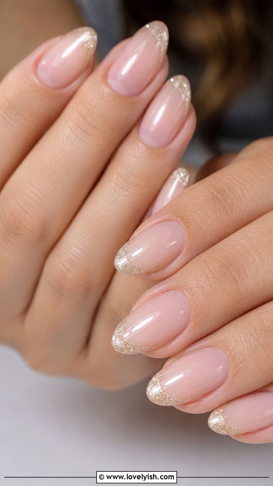Champagne Tip Almond Nails - 50 glitter nails - 50 glitter nails