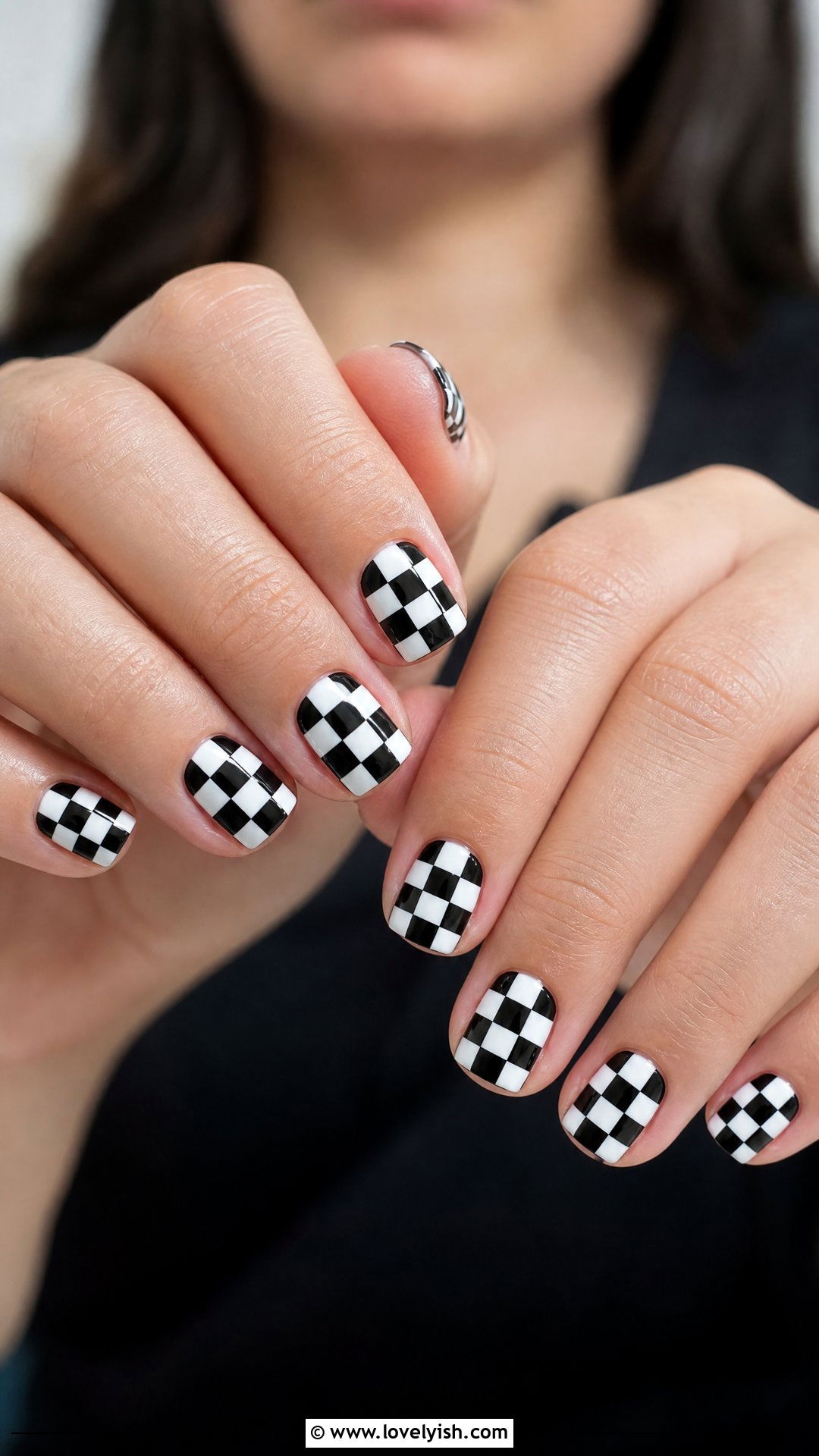 Checkerboard Nails - 50 black and white nail designs - 50 black and white nail designs