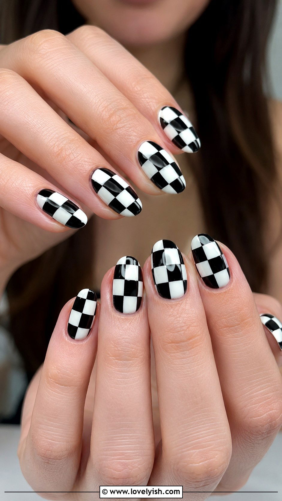 Checkerboard Oval Nails - 50 oval nails - 50 oval nails