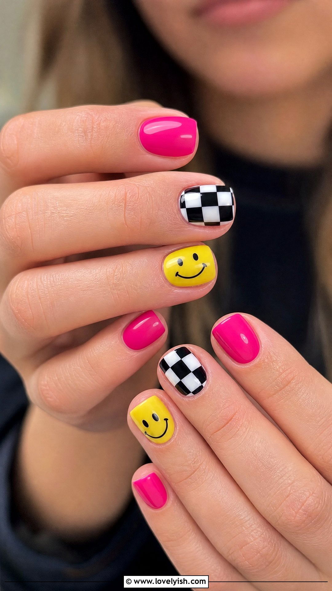 Checkerboard and Smiley Face Nails - 50 smiley face nails - 50 smiley face nails