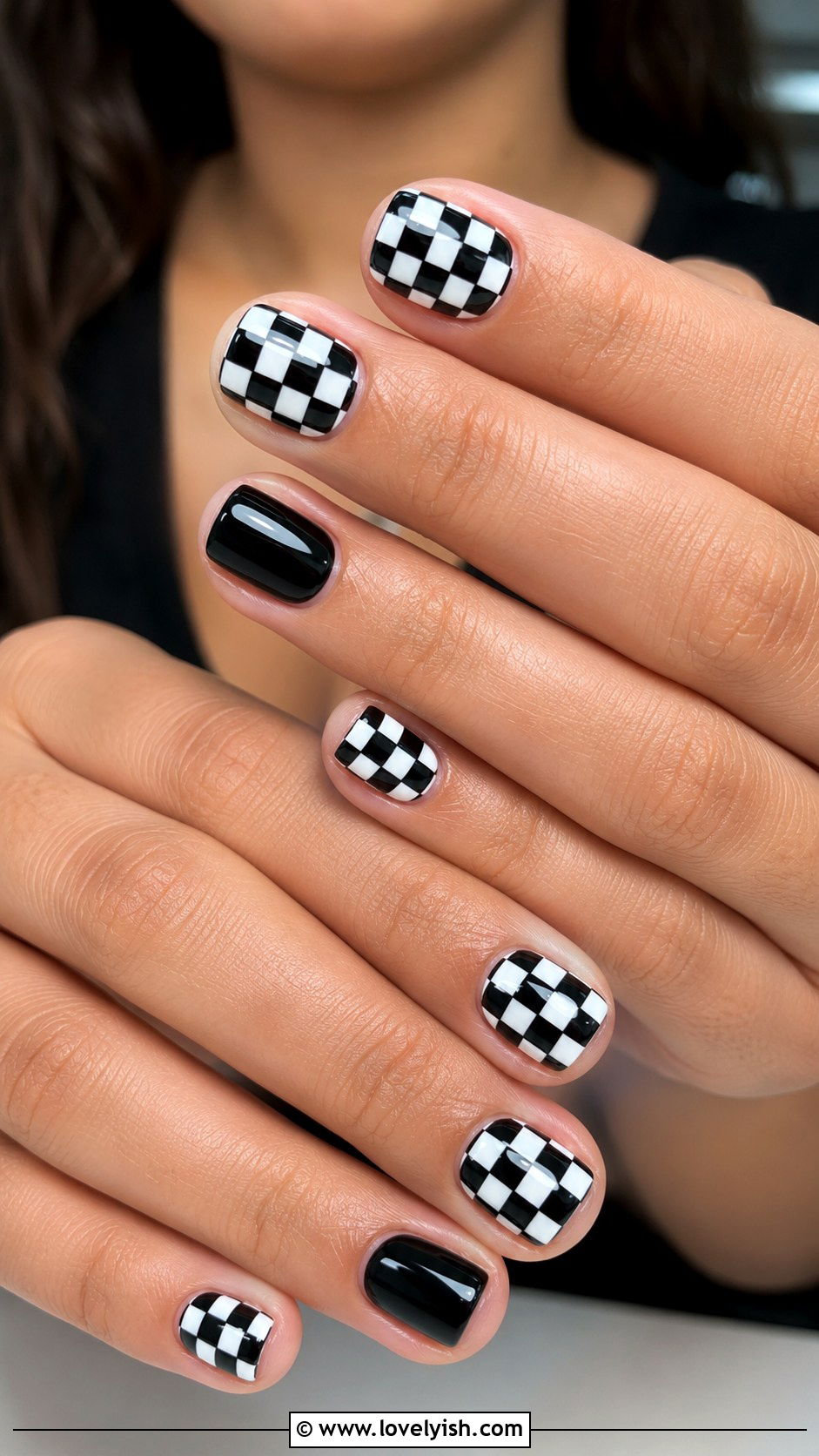 Checkered Black and White Nails - 35 nail art design ideas - 35 nail art design ideas