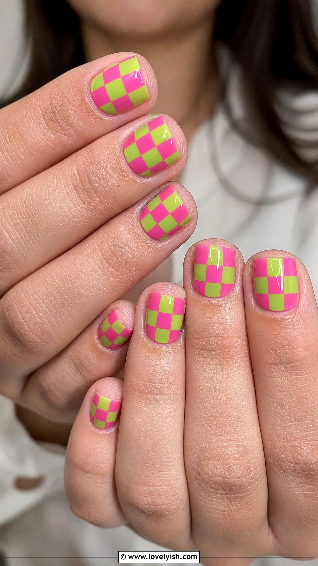 Checkered Color Block Nails - 50 cute summer nail designs - 50 cute summer nail designs