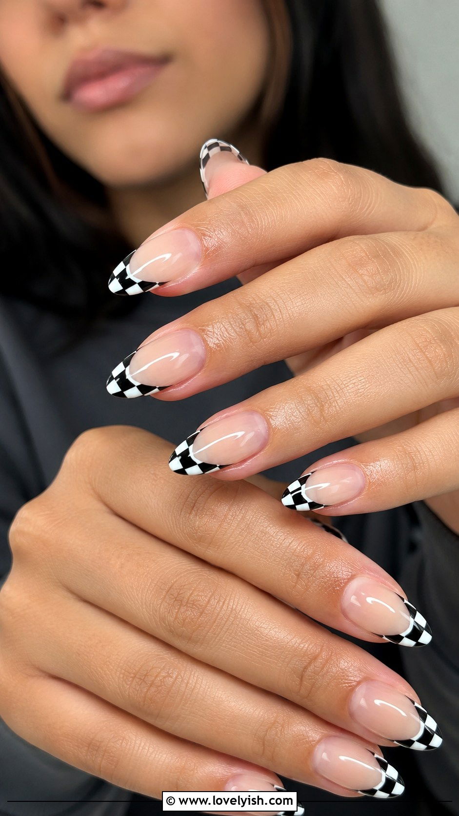 Checkered French Tip Almond Nails - 50 almond french tip nails - 50 almond french tip nails