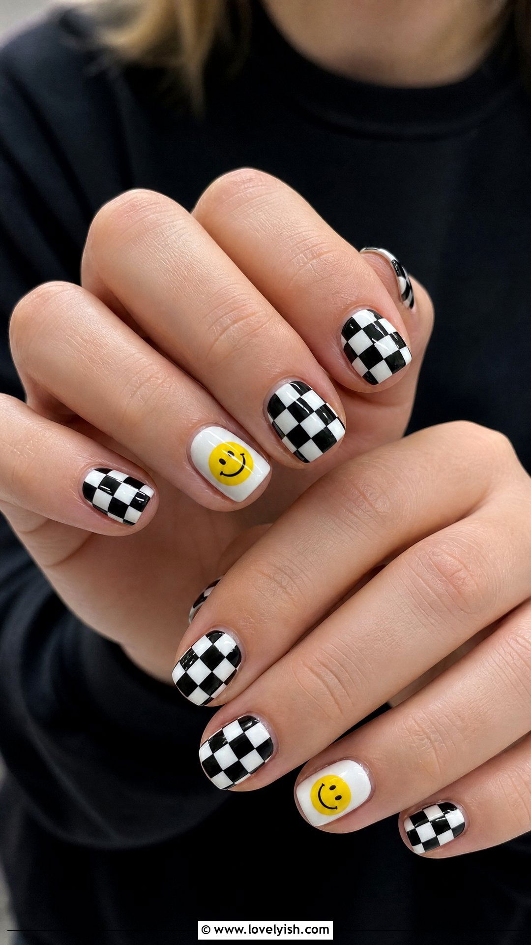 Checkered Nails with Smiley Face Accent - 25 checkered nail designs