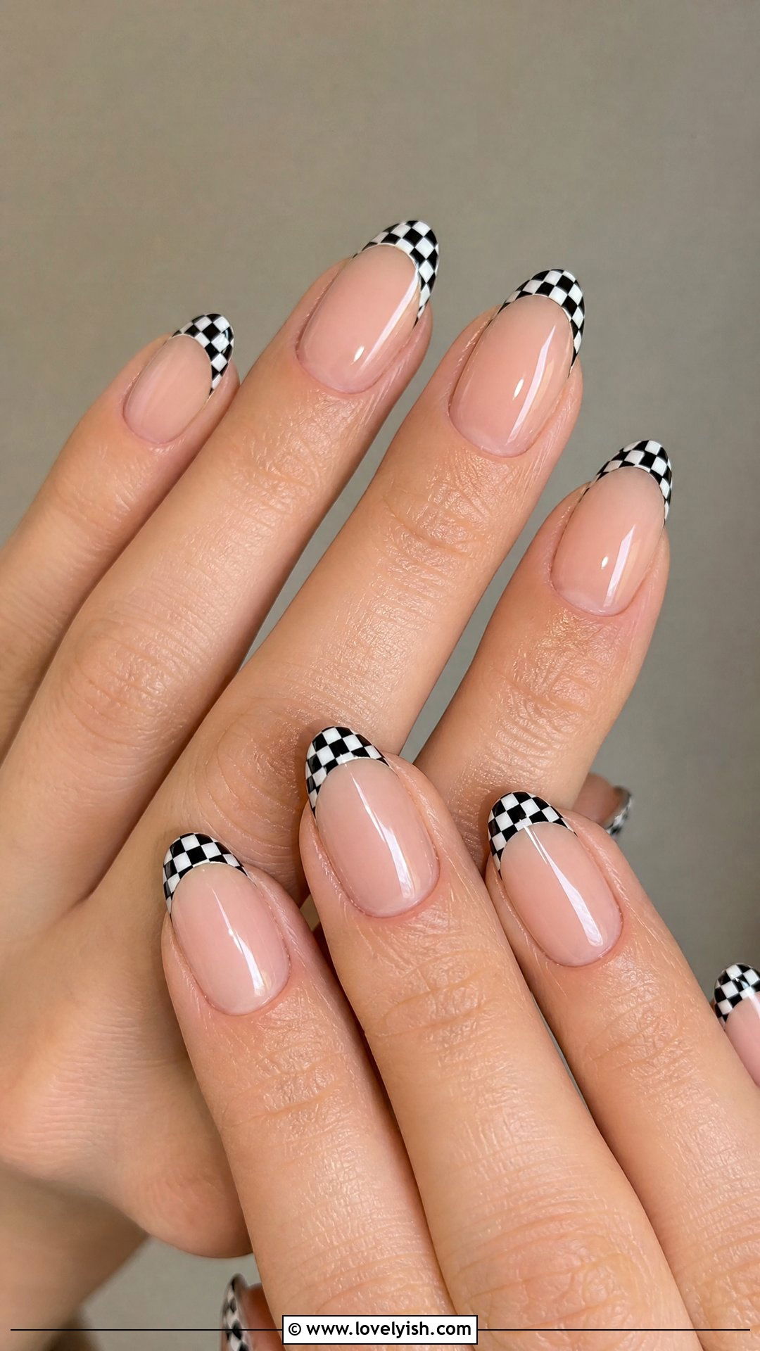 Checkered Tip with Nude Base Nails - 50 checkered nails - 50 checkered nails