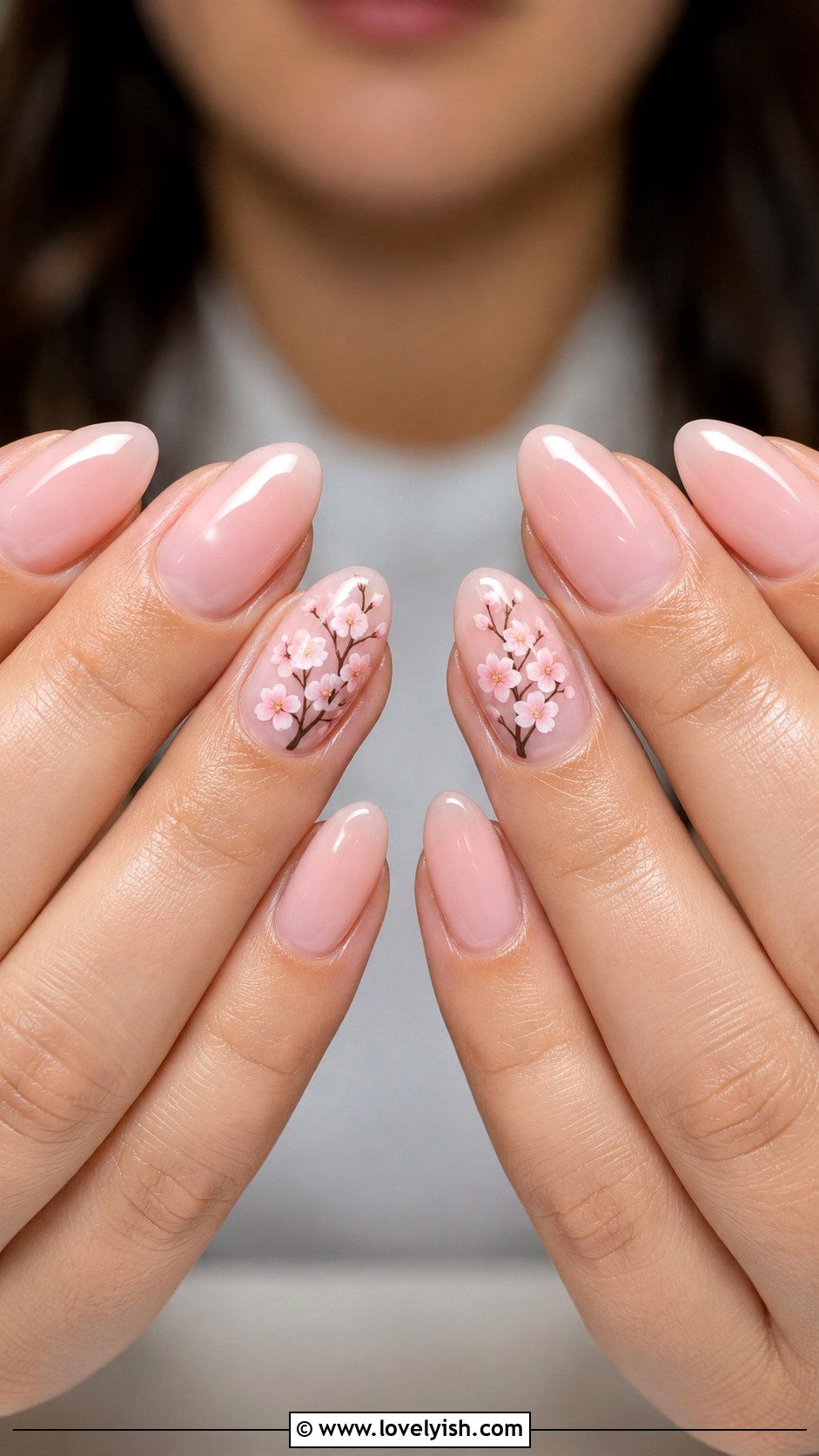 Cherry Blossom Accent Nails - 50 april nail designs - 50 april nail designs