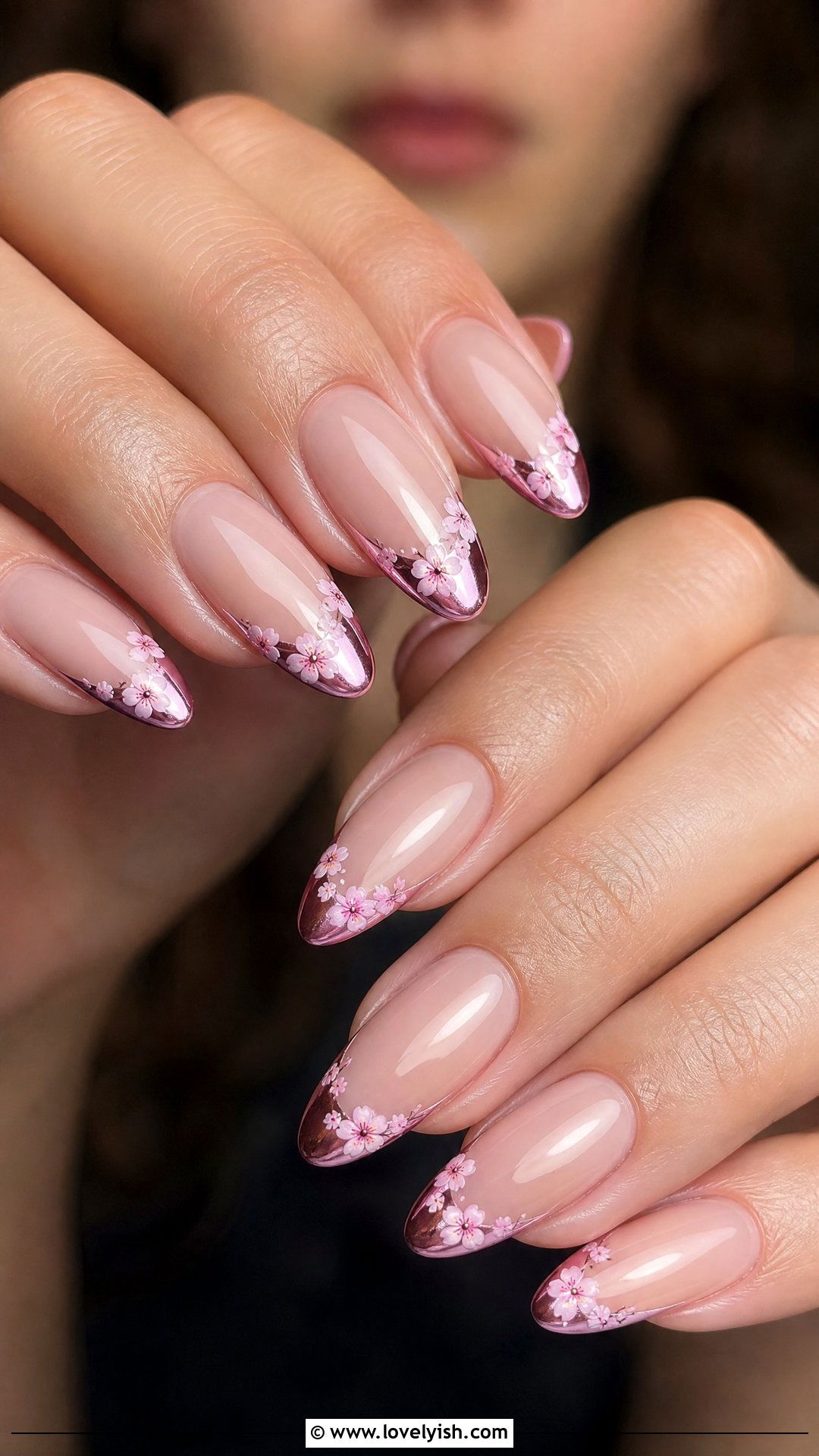 Cherry Blossom Chrome French Tip Nails - 50 cherry blossom nails - 50 cherry blossom nails