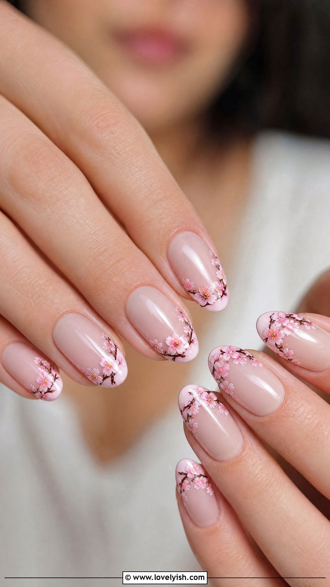 Cherry Blossom French Tips - 50 flower nails - 50 flower nails