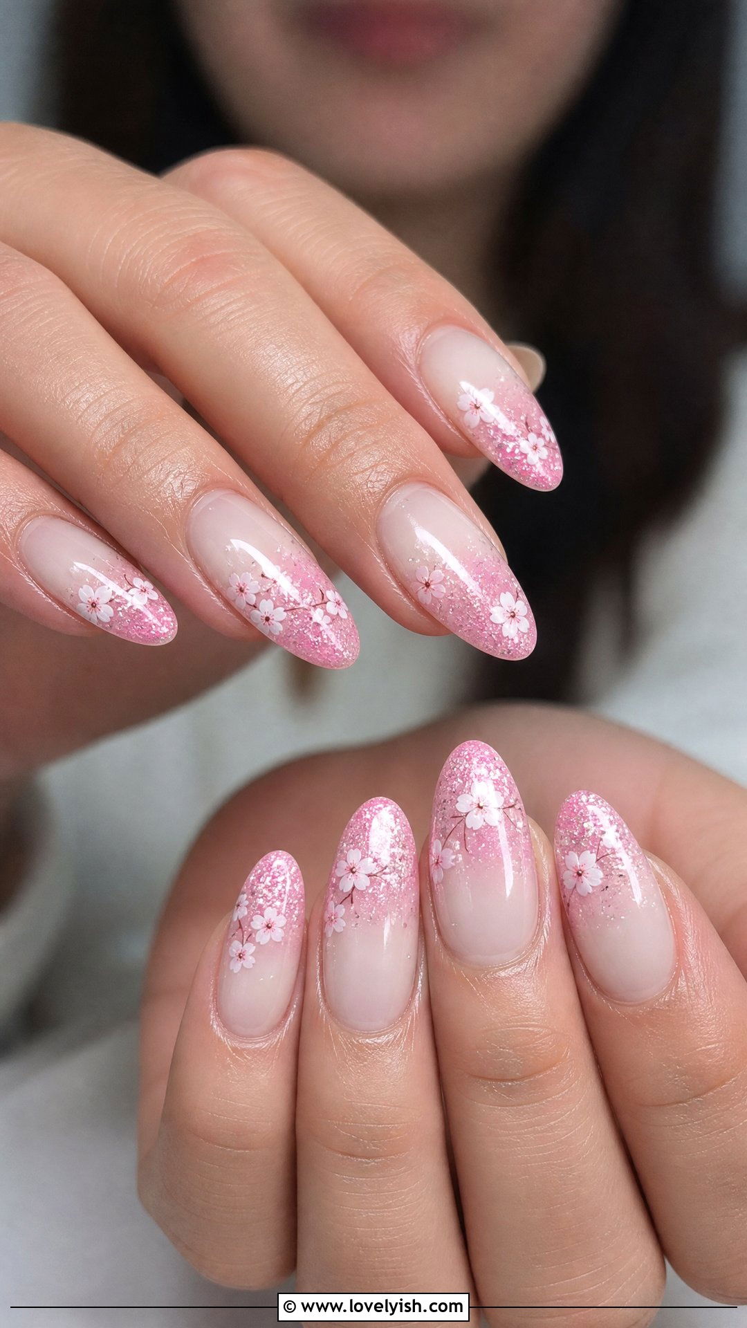 Cherry Blossom Glitter Ombre Nails - 50 cherry blossom nails - 50 cherry blossom nails
