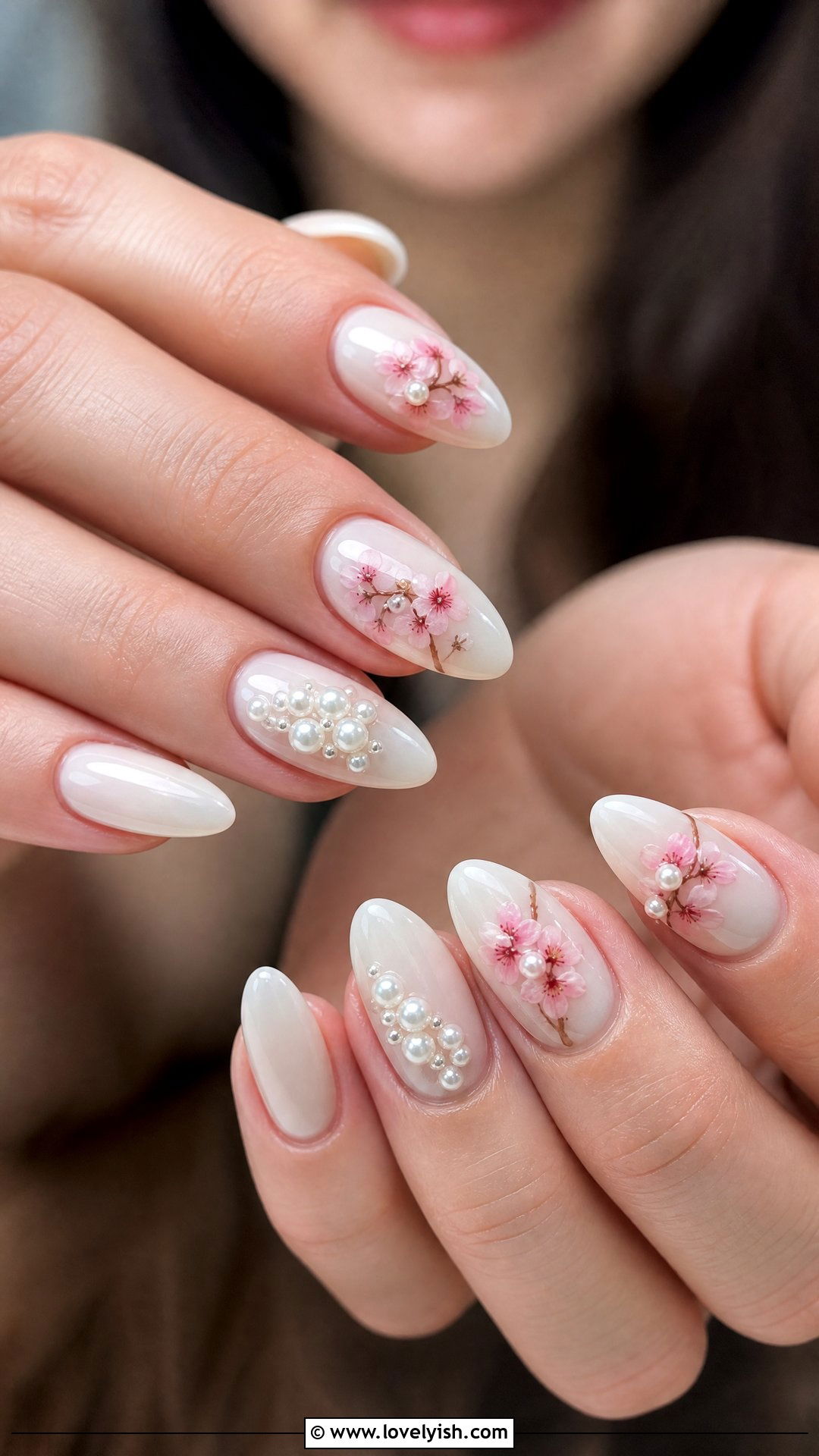 Cherry Blossom Pearl Accent Nails - 50 cherry blossom nails - 50 cherry blossom nails