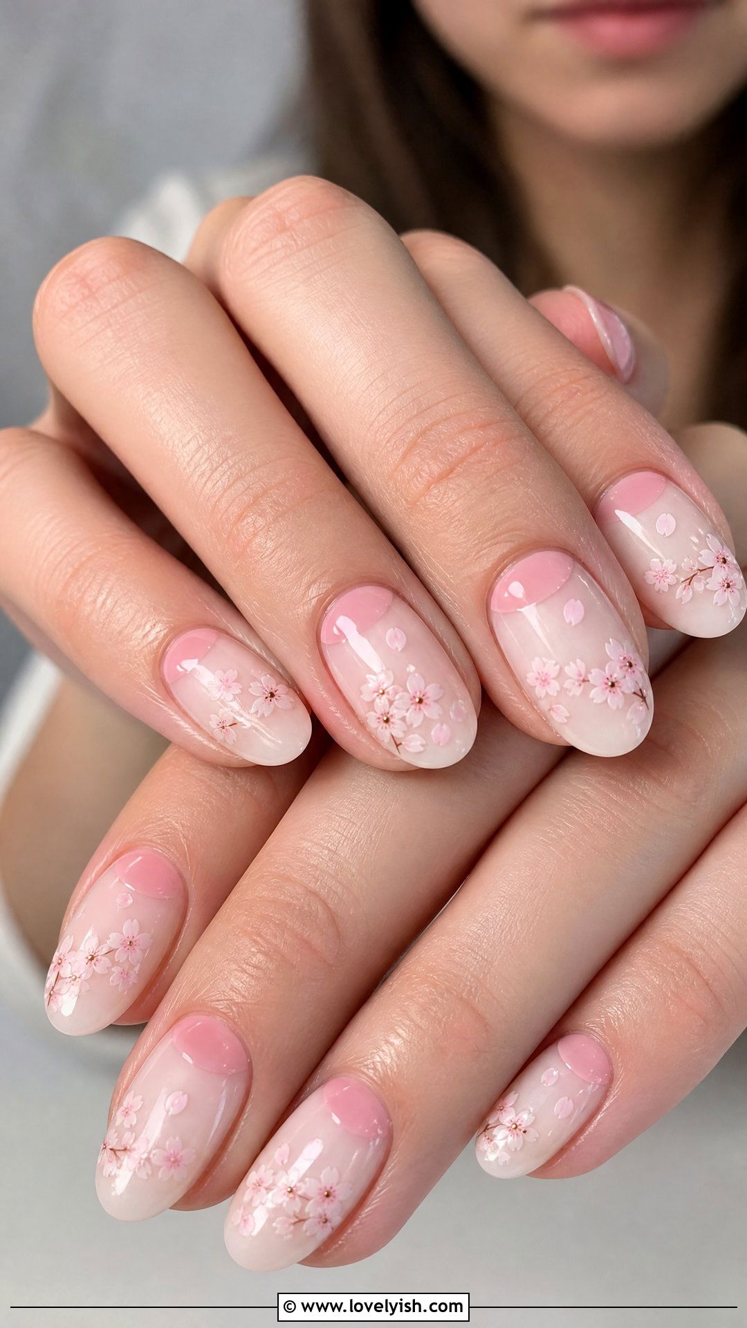 Cherry Blossom Reverse French Nails - 50 cherry blossom nails - 50 cherry blossom nails