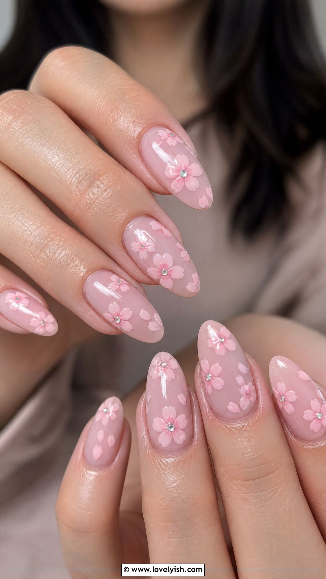 Cherry Blossom Rhinestone Nails - 50 cherry blossom nails - 50 cherry blossom nails