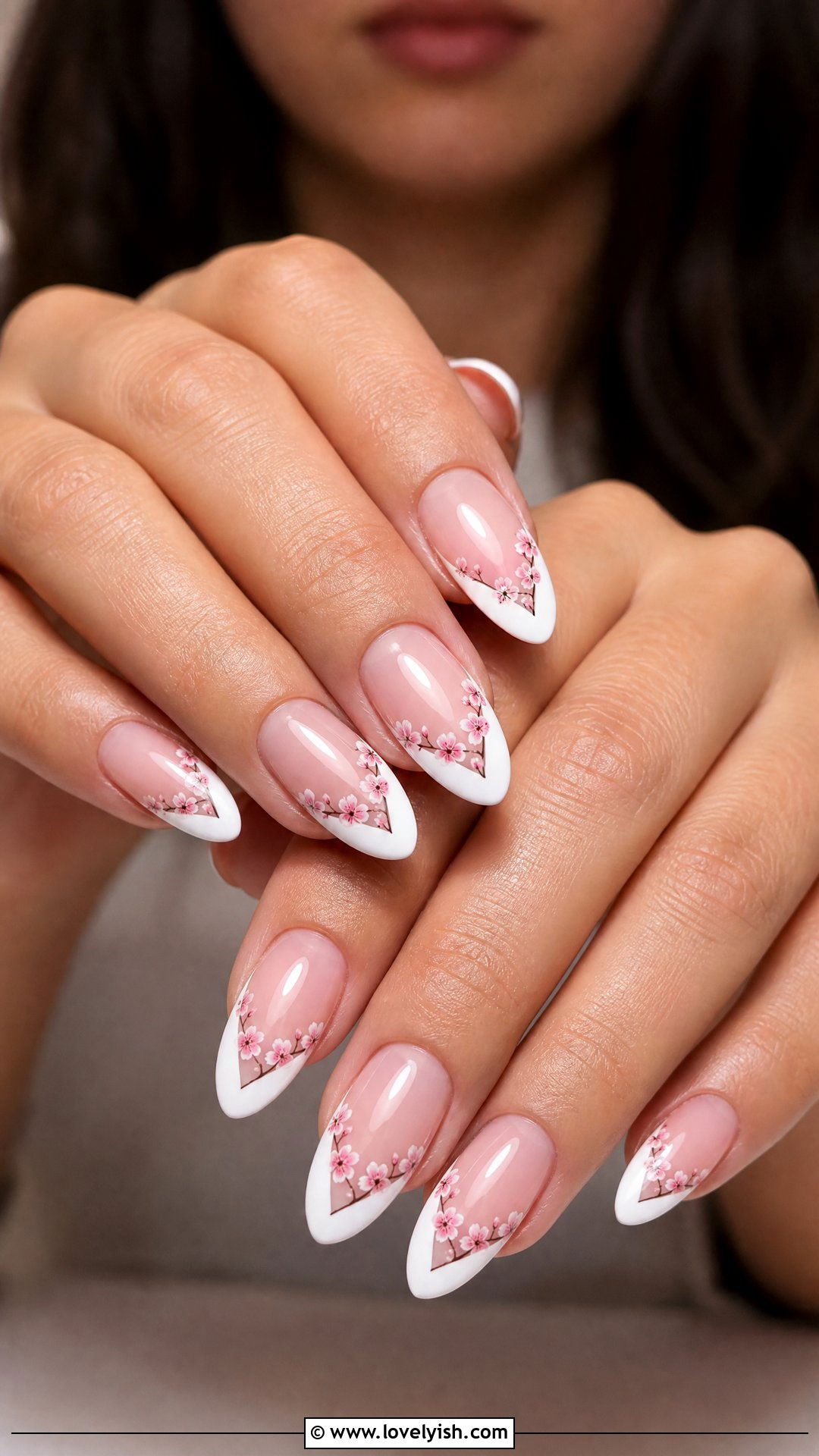 Cherry Blossom V French Tip Nails - 50 cherry blossom nails - 50 cherry blossom nails