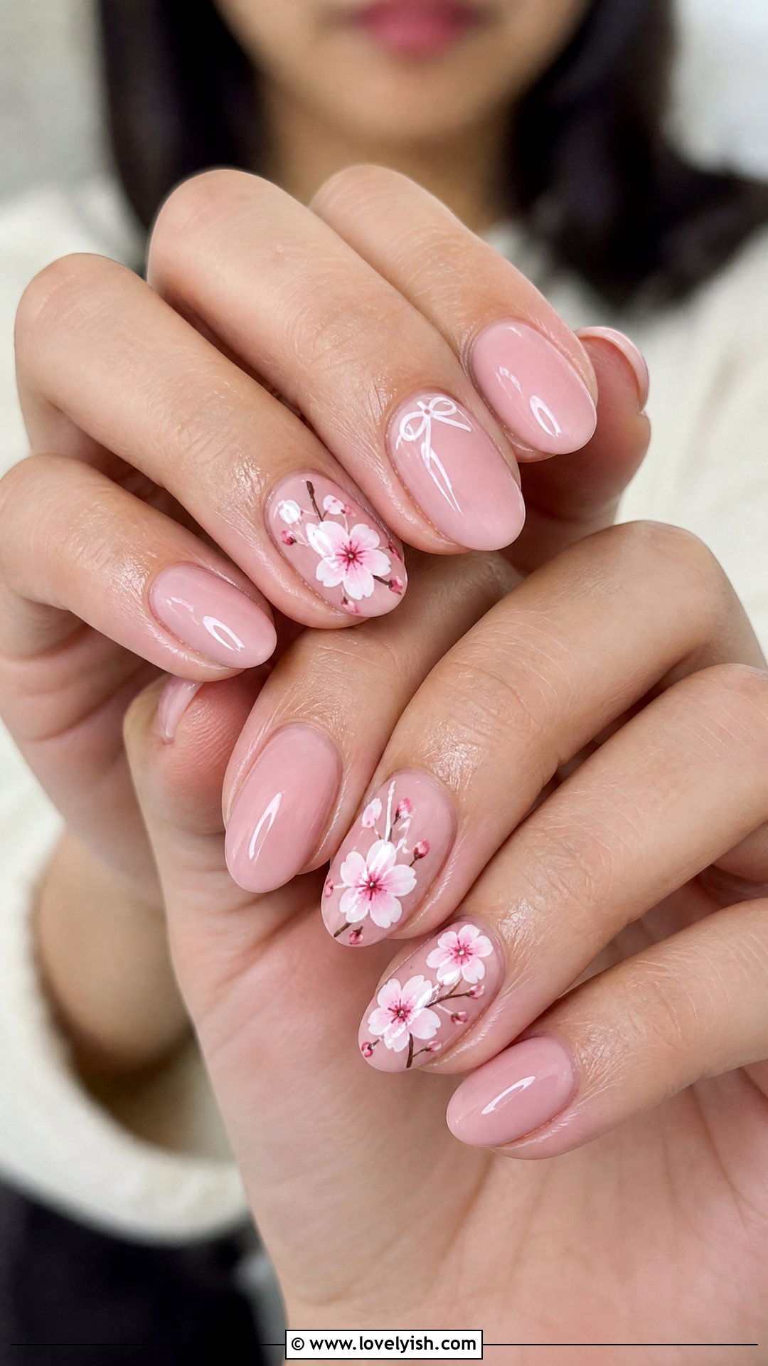 Cherry Blossom with Bow Accent Nails - 50 cherry blossom nails - 50 cherry blossom nails