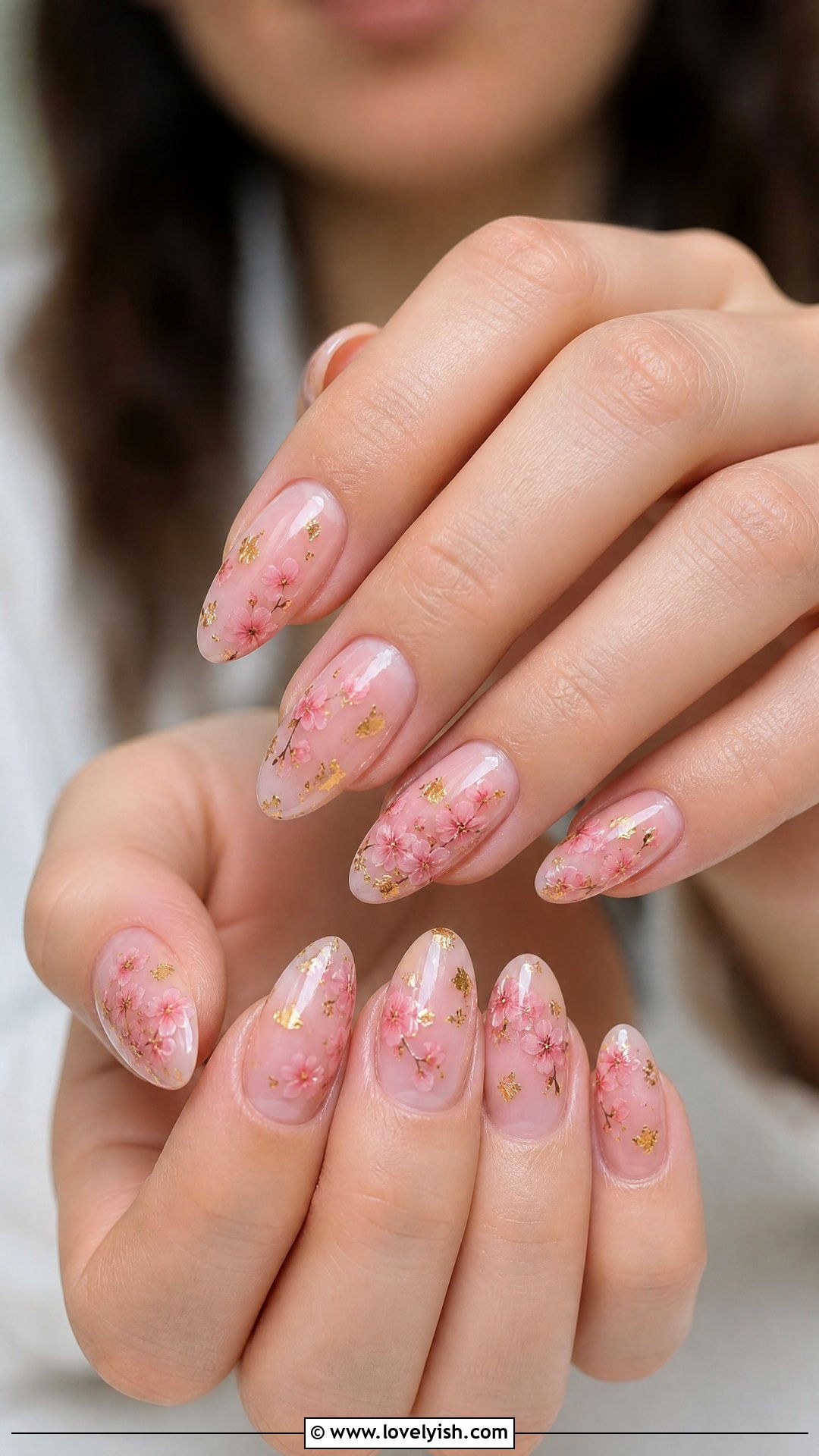Cherry Blossom with Gold Foil Nails - 50 cherry blossom nails - 50 cherry blossom nails