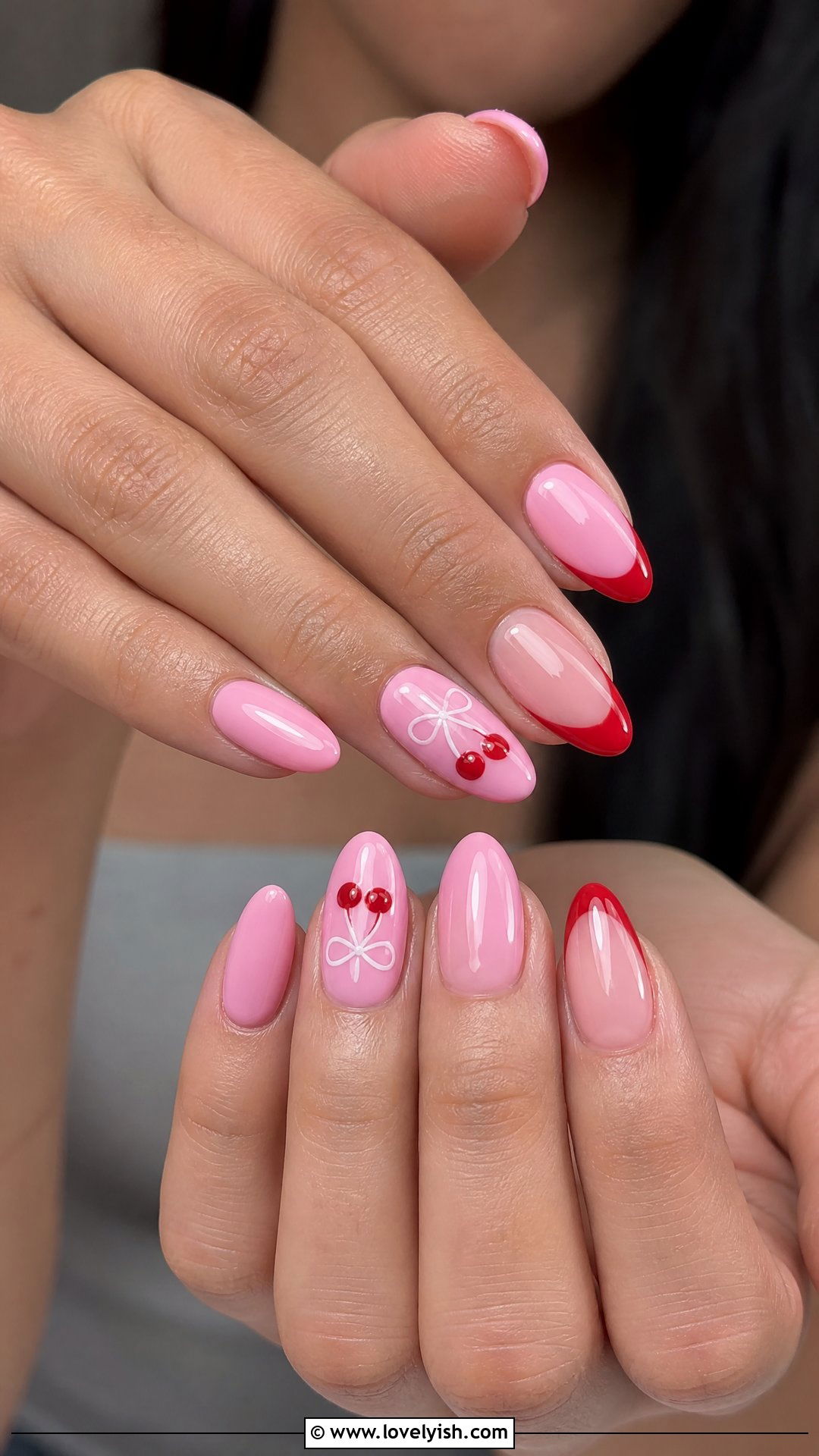 Cherry Bow Pink Baddie Nails - 50 baddie nails - 50 baddie nails