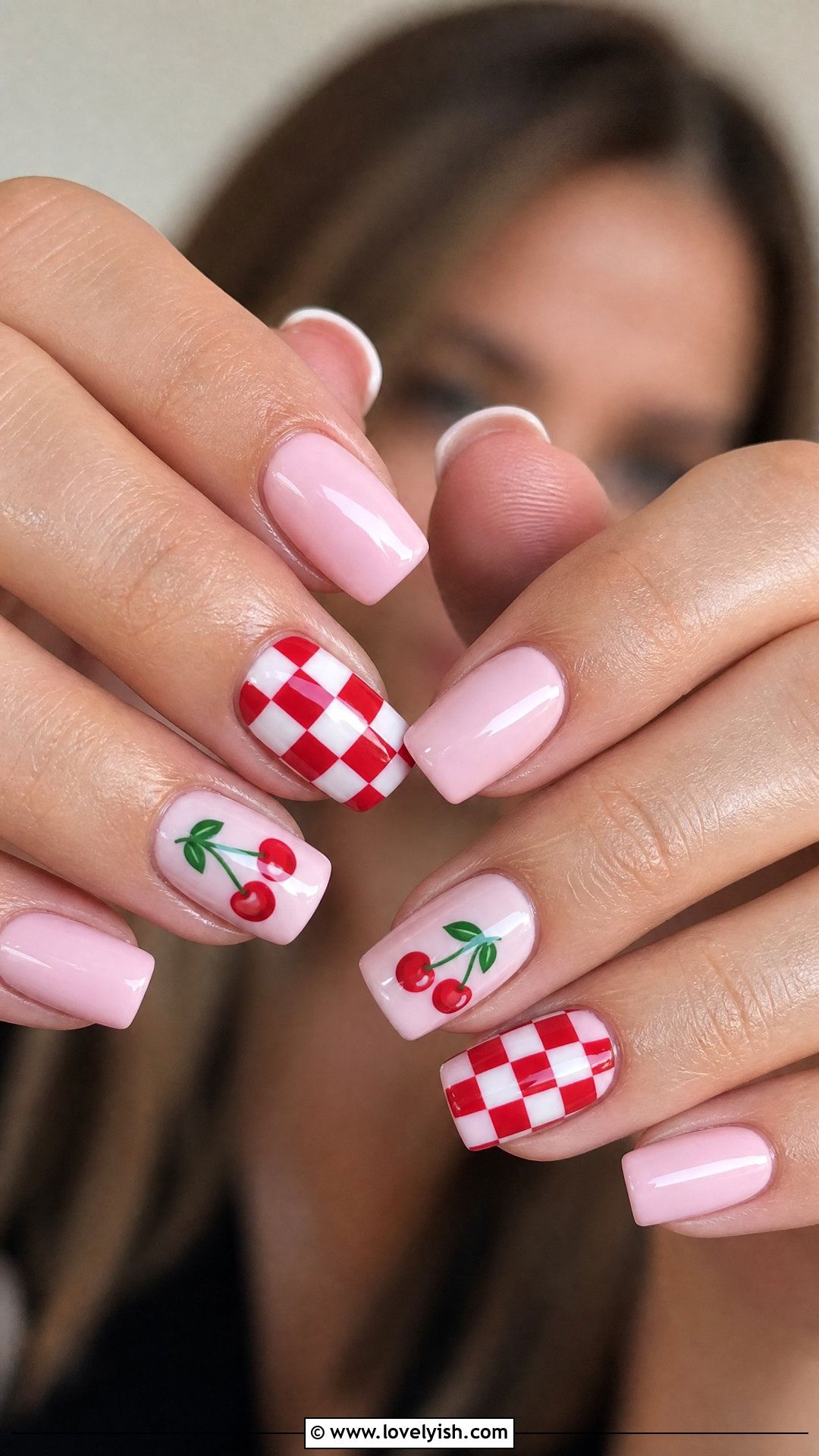 Cherry Checkered Nails - 50 cherry nails - 50 cherry nails
