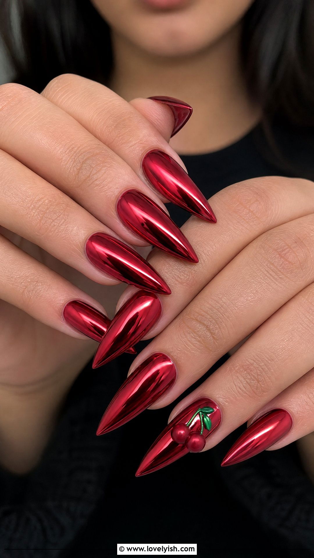 Cherry Chrome Nails - 50 cherry nails - 50 cherry nails