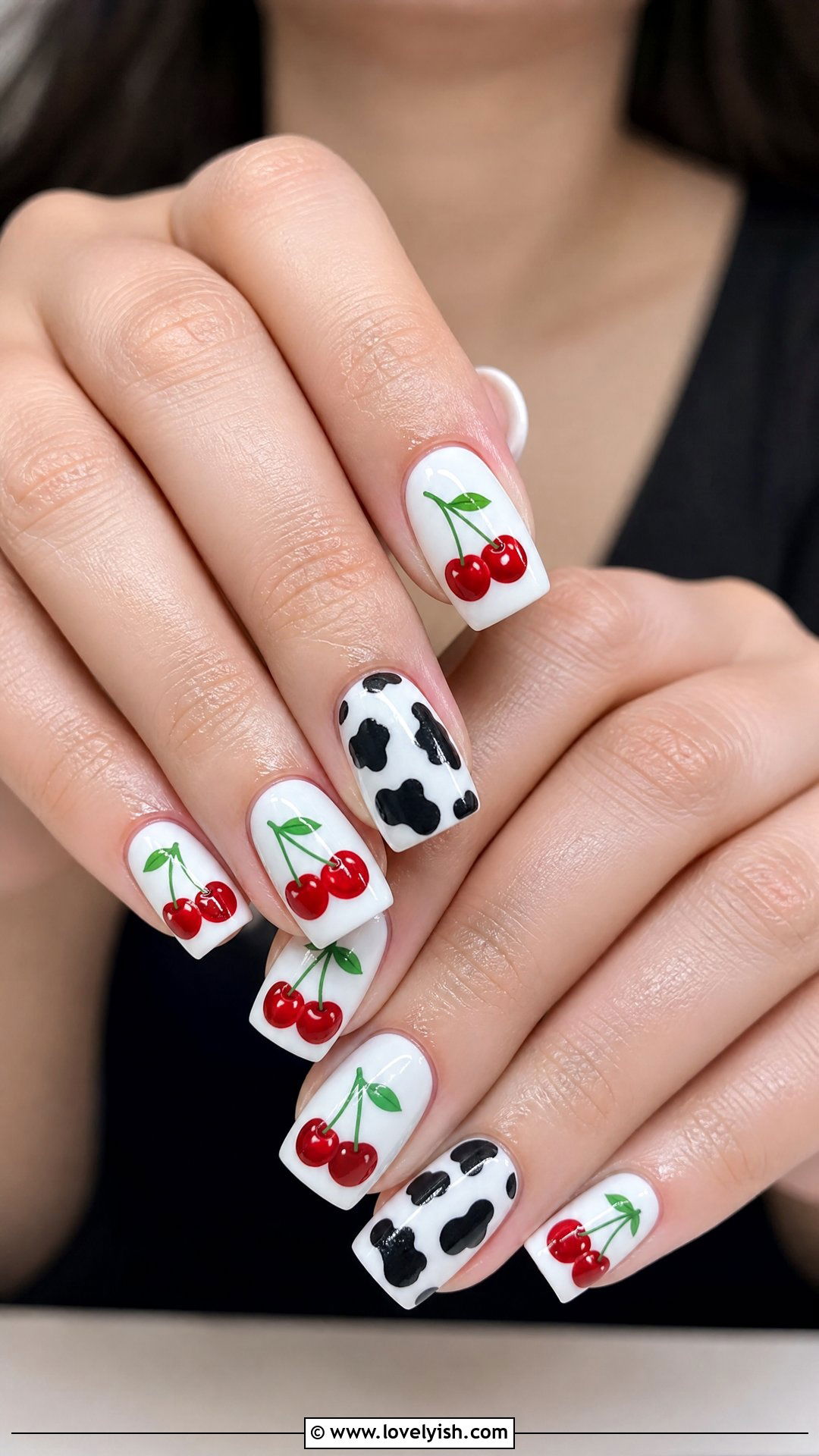 Cherry Cow Print Nails - 50 cherry nails - 50 cherry nails