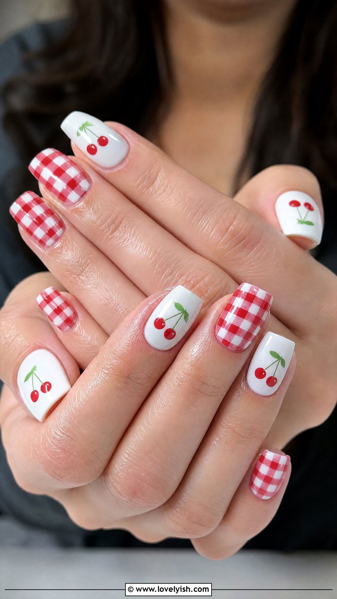 Cherry Gingham Picnic Nails - 50 cherry nails - 50 cherry nails