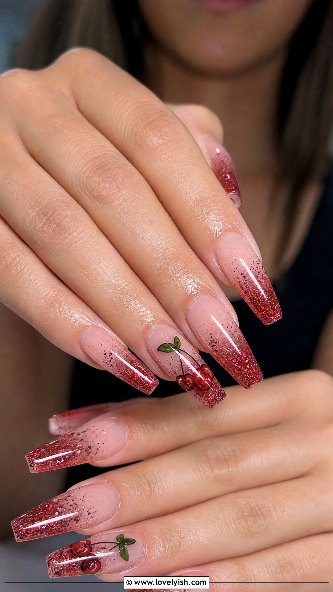 Cherry Glitter Ombre Nails - 50 cherry nails - 50 cherry nails
