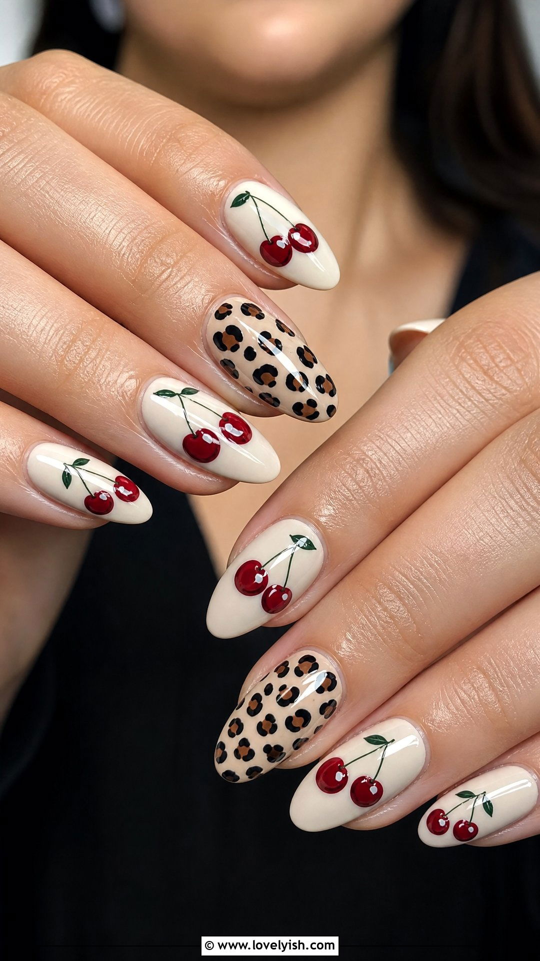 Cherry Leopard Print Nails - 50 cherry nails - 50 cherry nails