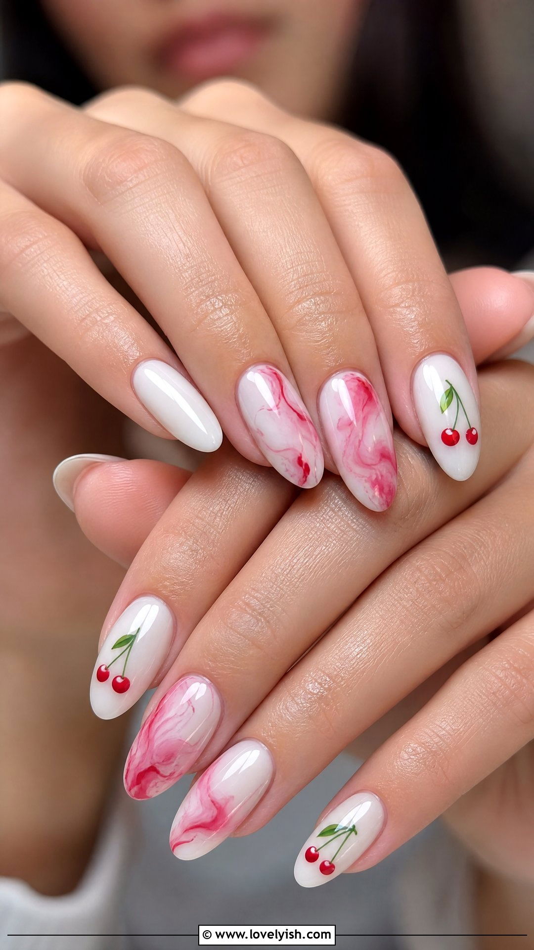 Cherry Marble Nails - 50 cherry nails - 50 cherry nails