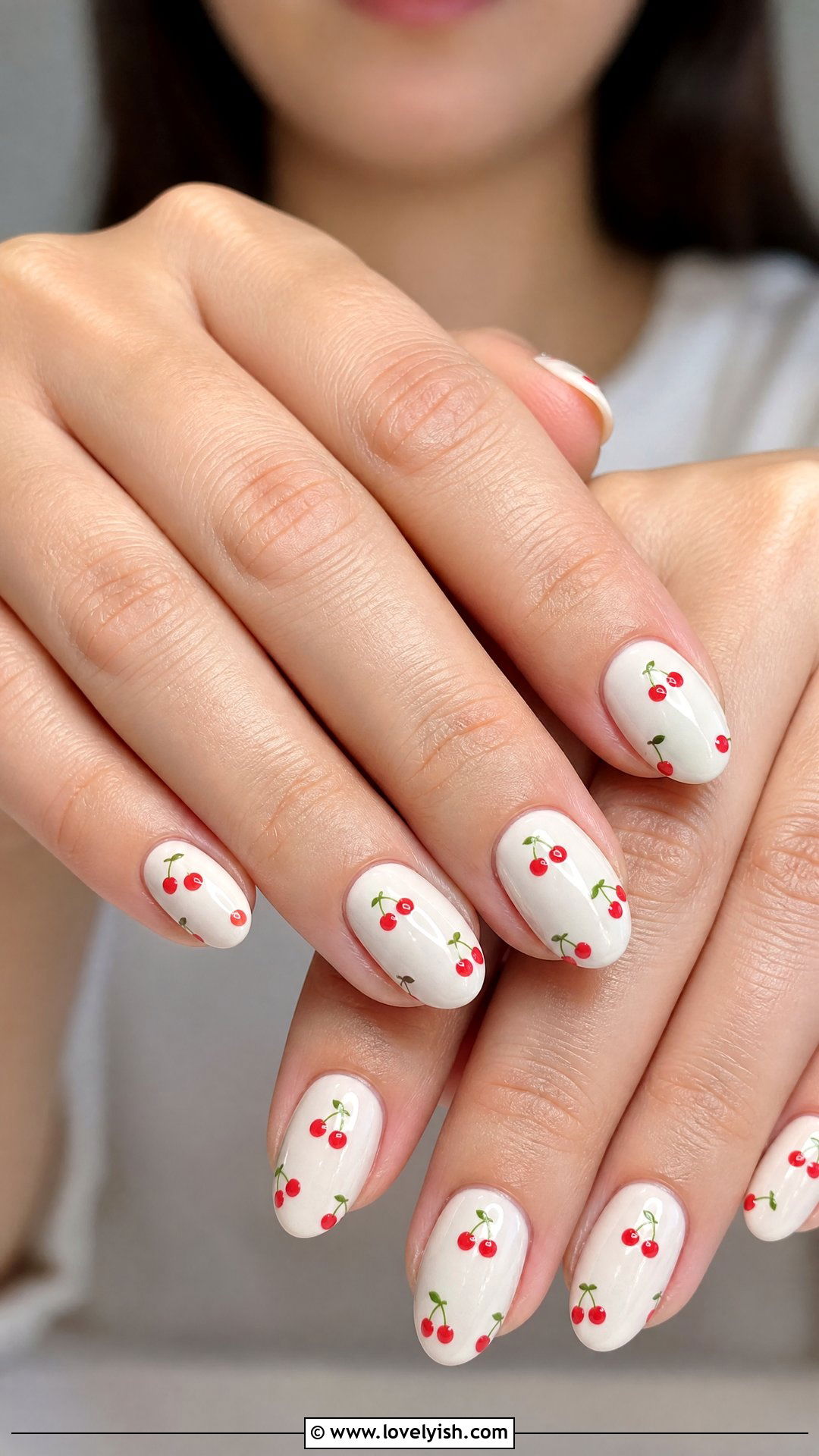 Cherry Pattern Nails - 50 cute summer nail designs - 50 cute summer nail designs