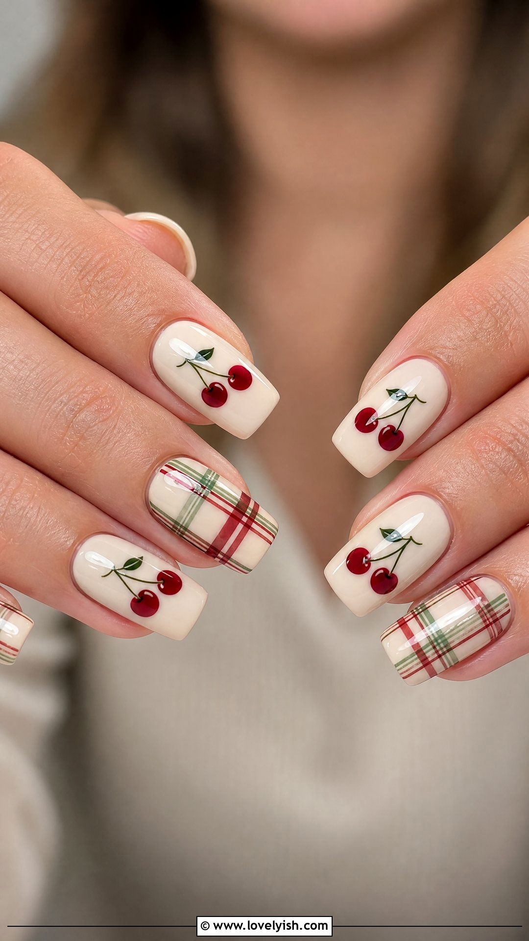 Cherry Plaid Nails - 50 cherry nails - 50 cherry nails
