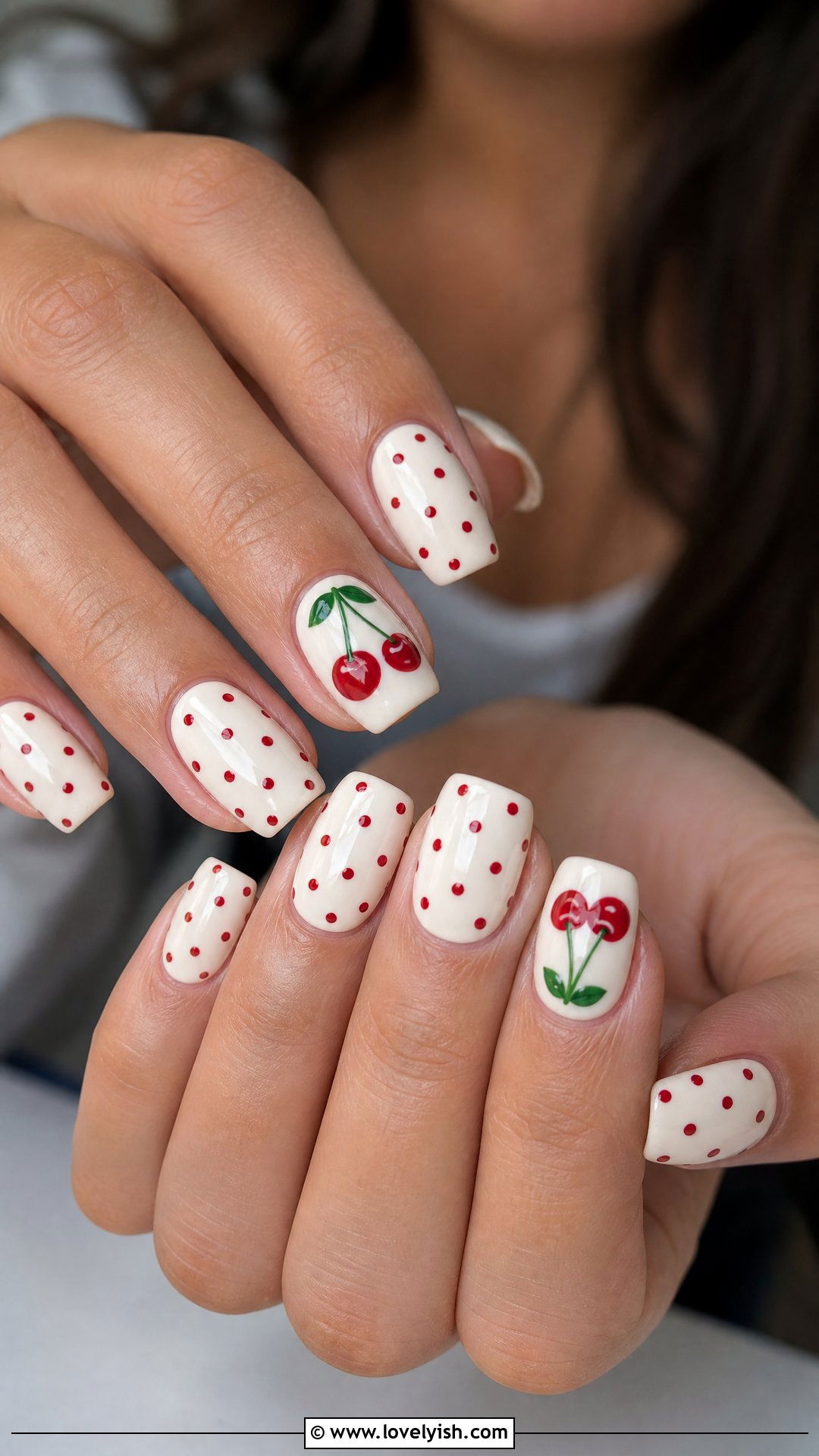 Cherry Polka Dot Nails - 50 cherry nails - 50 cherry nails