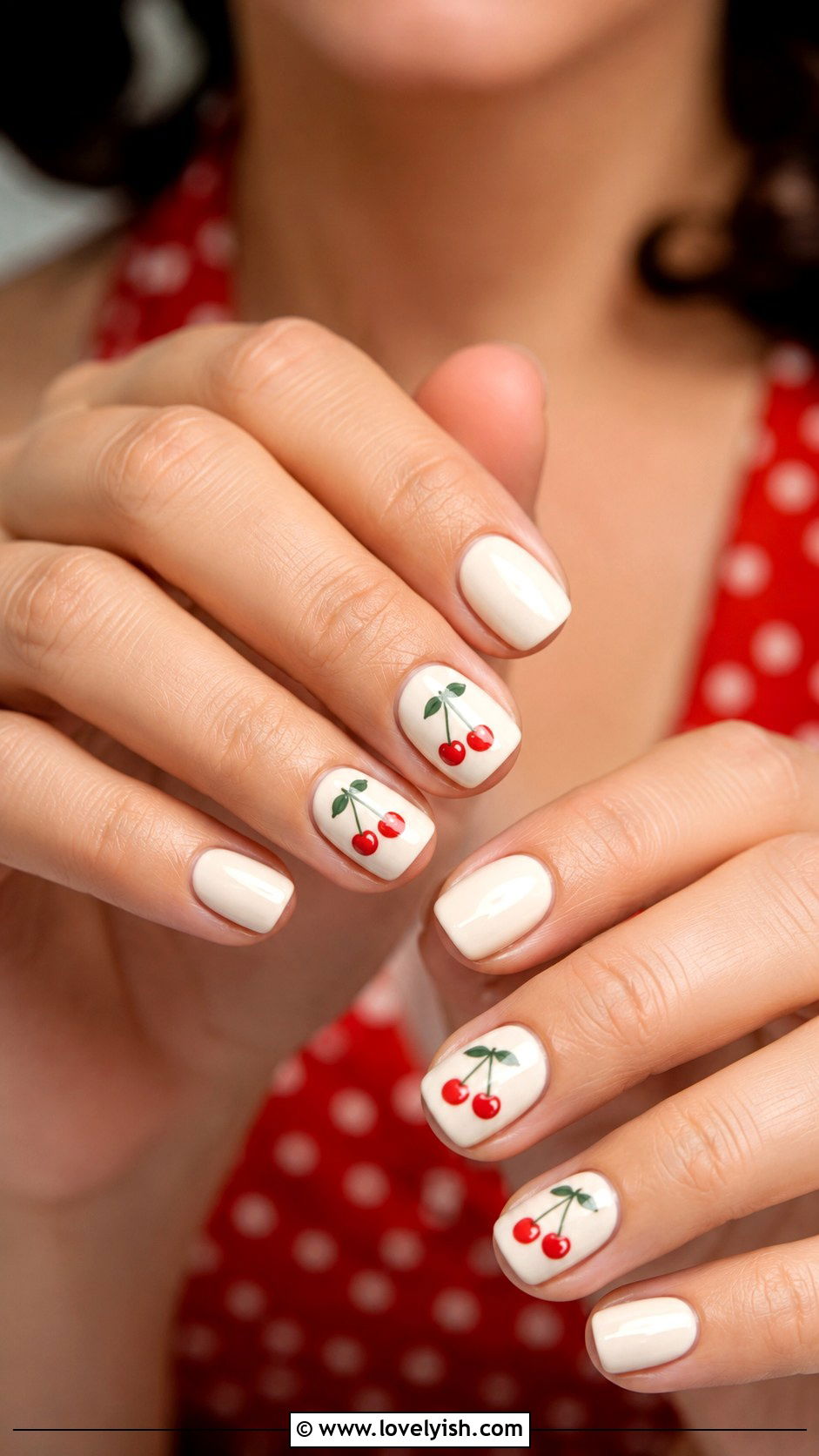 Cherry Print Accent Nails - 47 nail inspiration - 47 nail inspiration