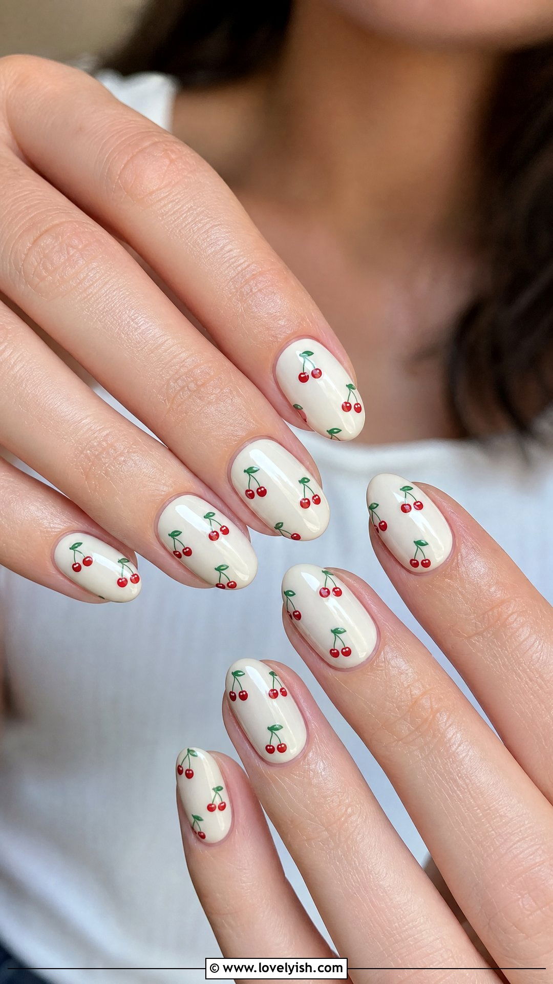 Cherry Print Red Nails - 50 red nails - 50 red nails