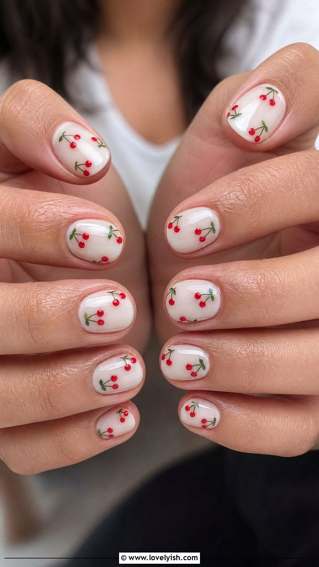 Cherry Print Round Nails - 50 round nails - 50 round nails