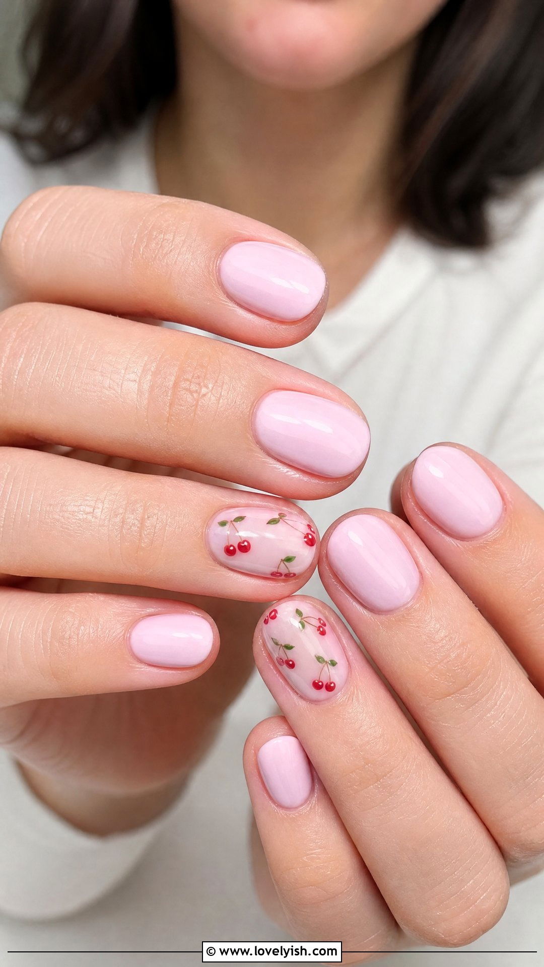 Cherry Print Short Oval Nails - 50 short oval nails - 50 short oval nails
