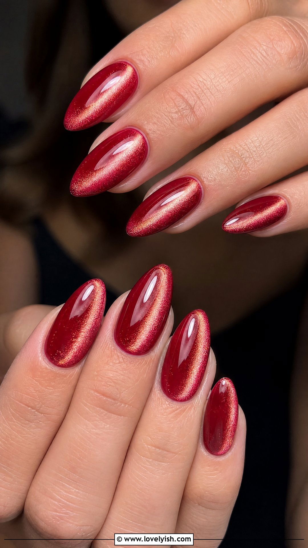 Cherry Red Cat Eye Nails - 50 cateye nail designs - 50 cateye nail designs