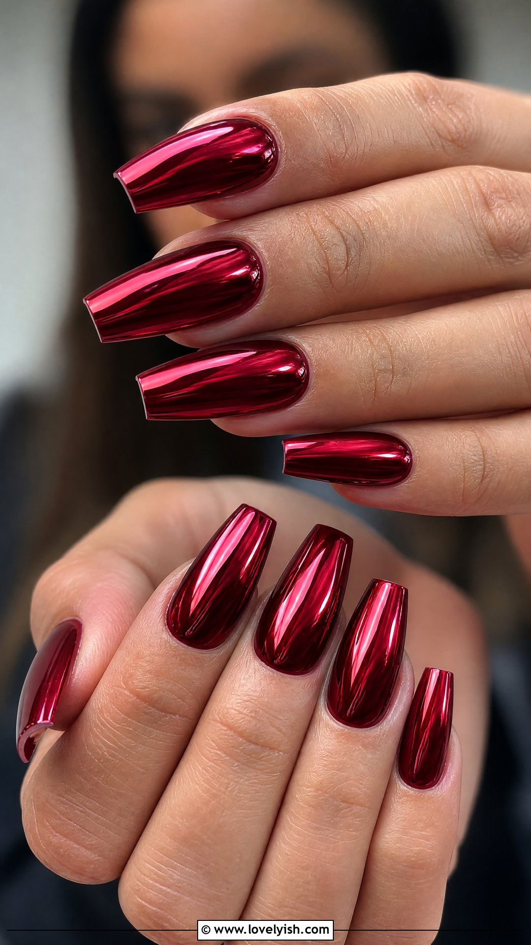 Cherry Red Chrome Nails - 50 red nails - 50 red nails