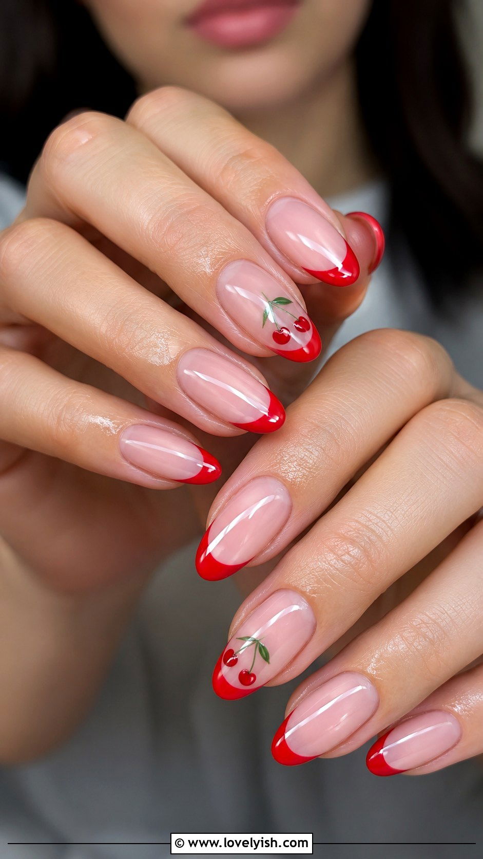 Cherry Red French Tip Almond Nails - 50 almond french tip nails - 50 almond french tip nails