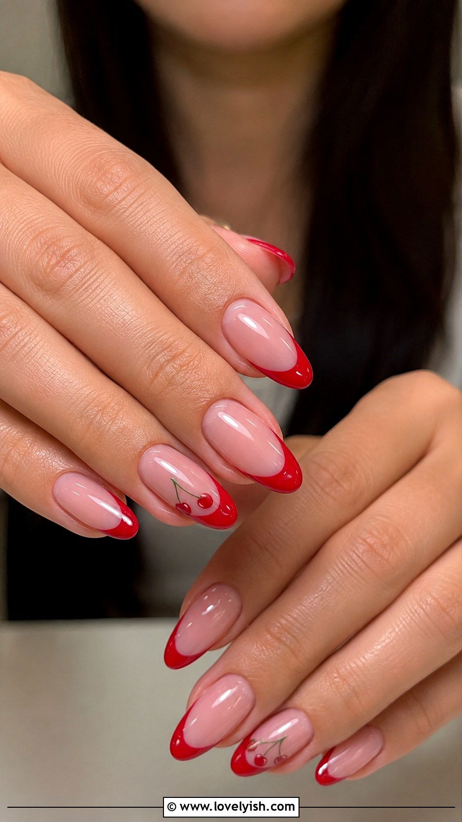Cherry Red French Tip Nails - 40 nail design summer - 40 nail design summer