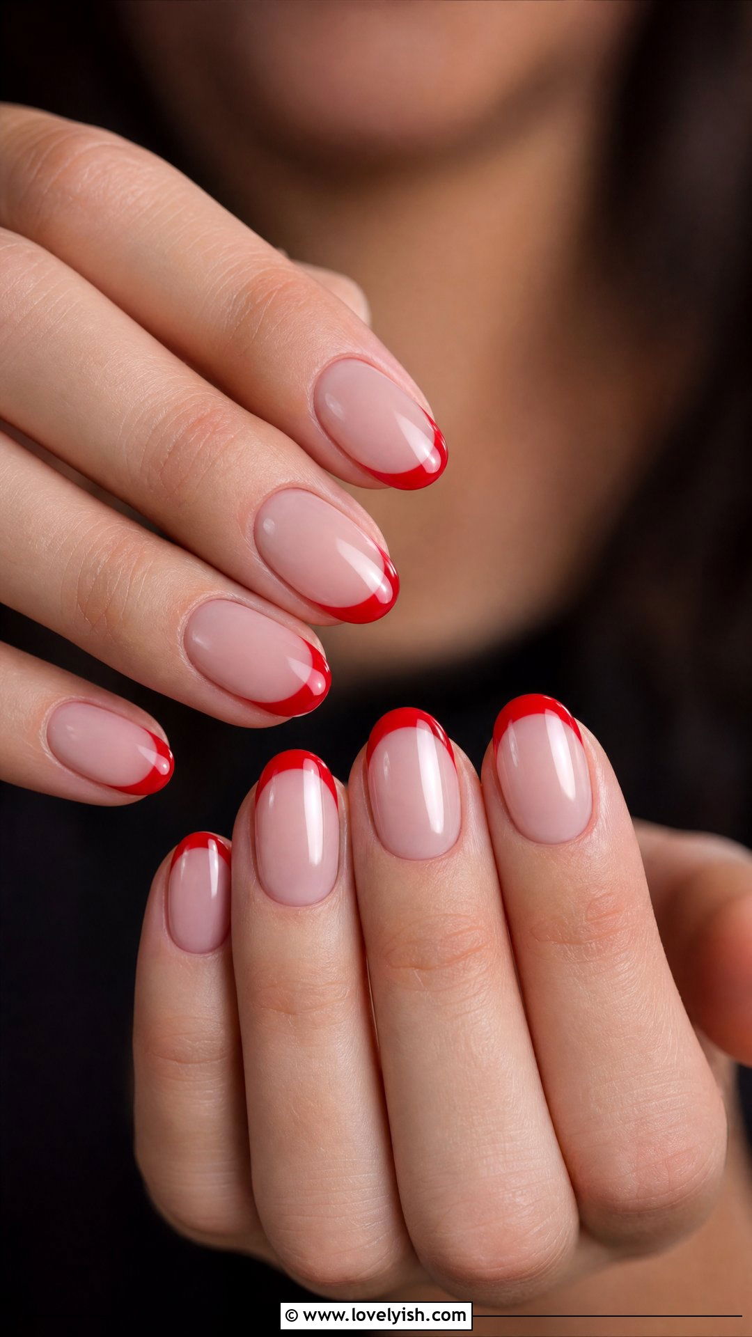 Cherry Red French Tip Round Nails - 50 round nails - 50 round nails