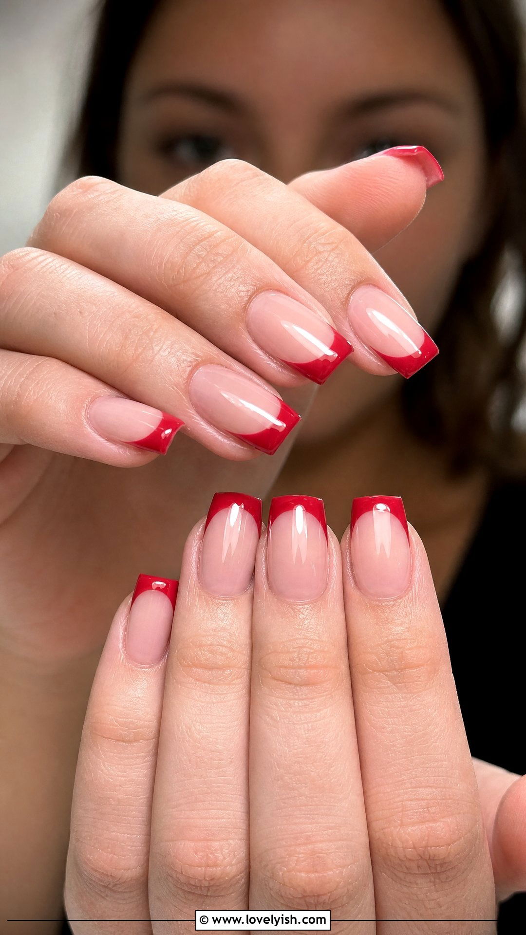 Cherry Red French Tip Short Coffin Nails - 50 short coffin nails - 50 short coffin nails