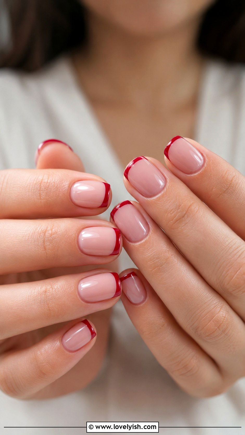 Cherry Red French Tip Short Square Nails - 25 short square nail designs - 25 short square nail designs