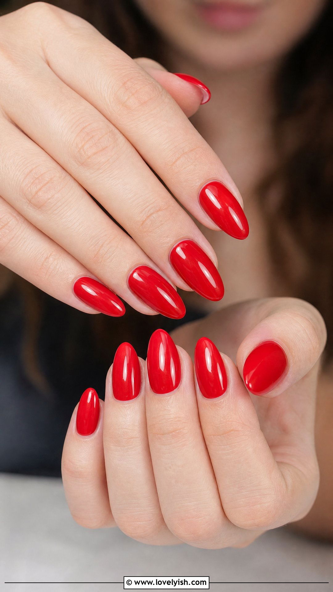Cherry Red Glossy Almond Nails - 50 medium nails - 50 medium nails