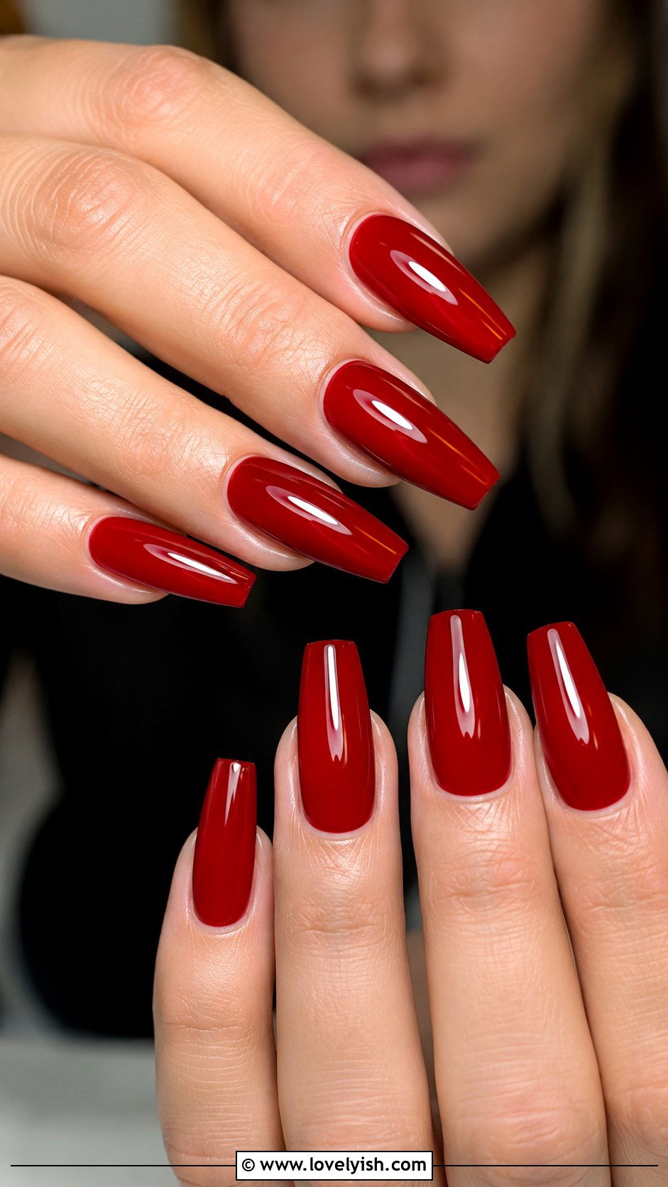 Cherry Red Glossy Coffin Acrylic Nails - 33 acrylic nail ideas - 33 acrylic nail ideas