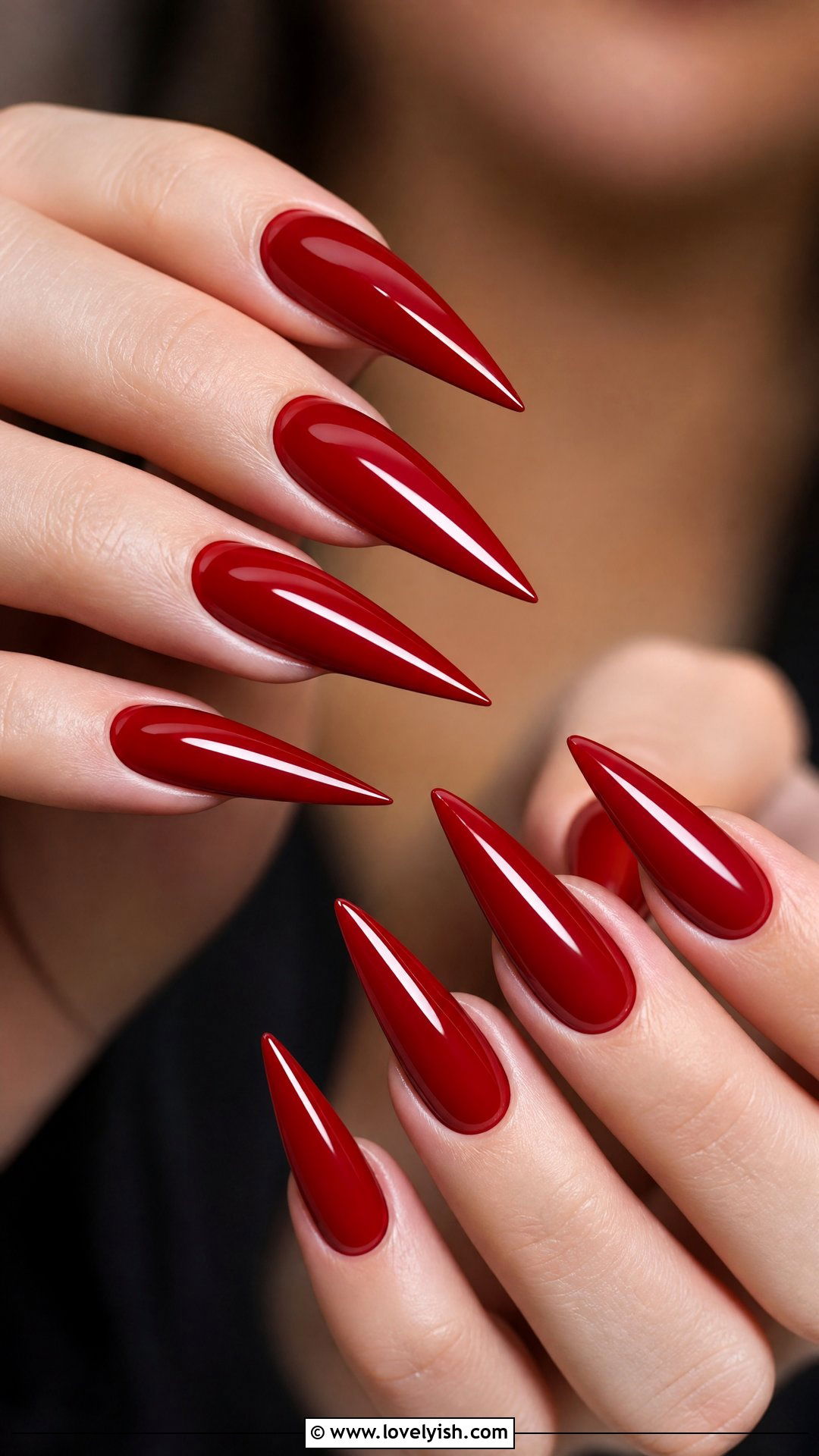 Cherry Red Glossy Long Stiletto Nails - 50 long stiletto nails - 50 long stiletto nails
