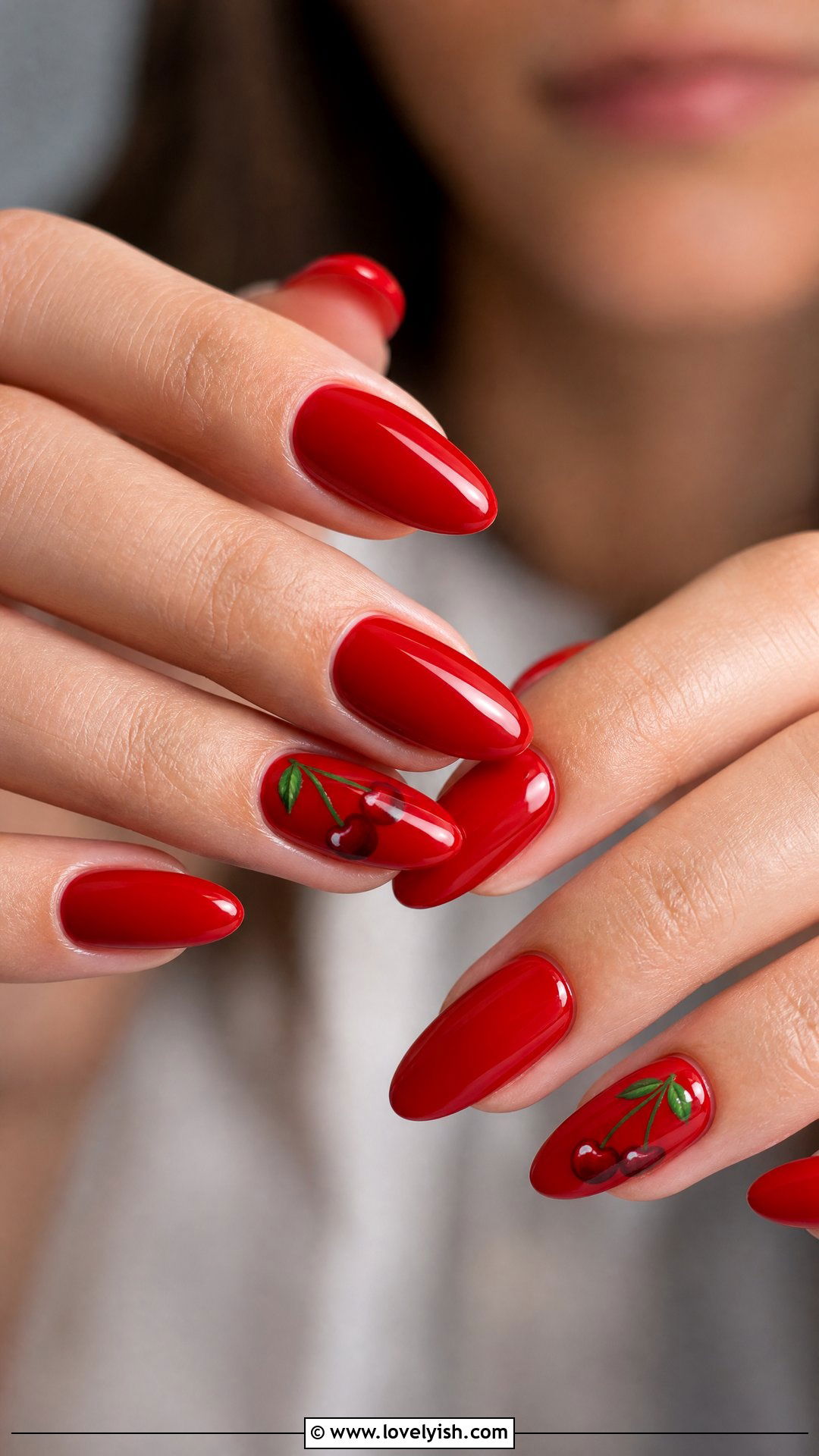 Cherry Red Glossy Nails - 50 cute summer nail designs - 50 cute summer nail designs