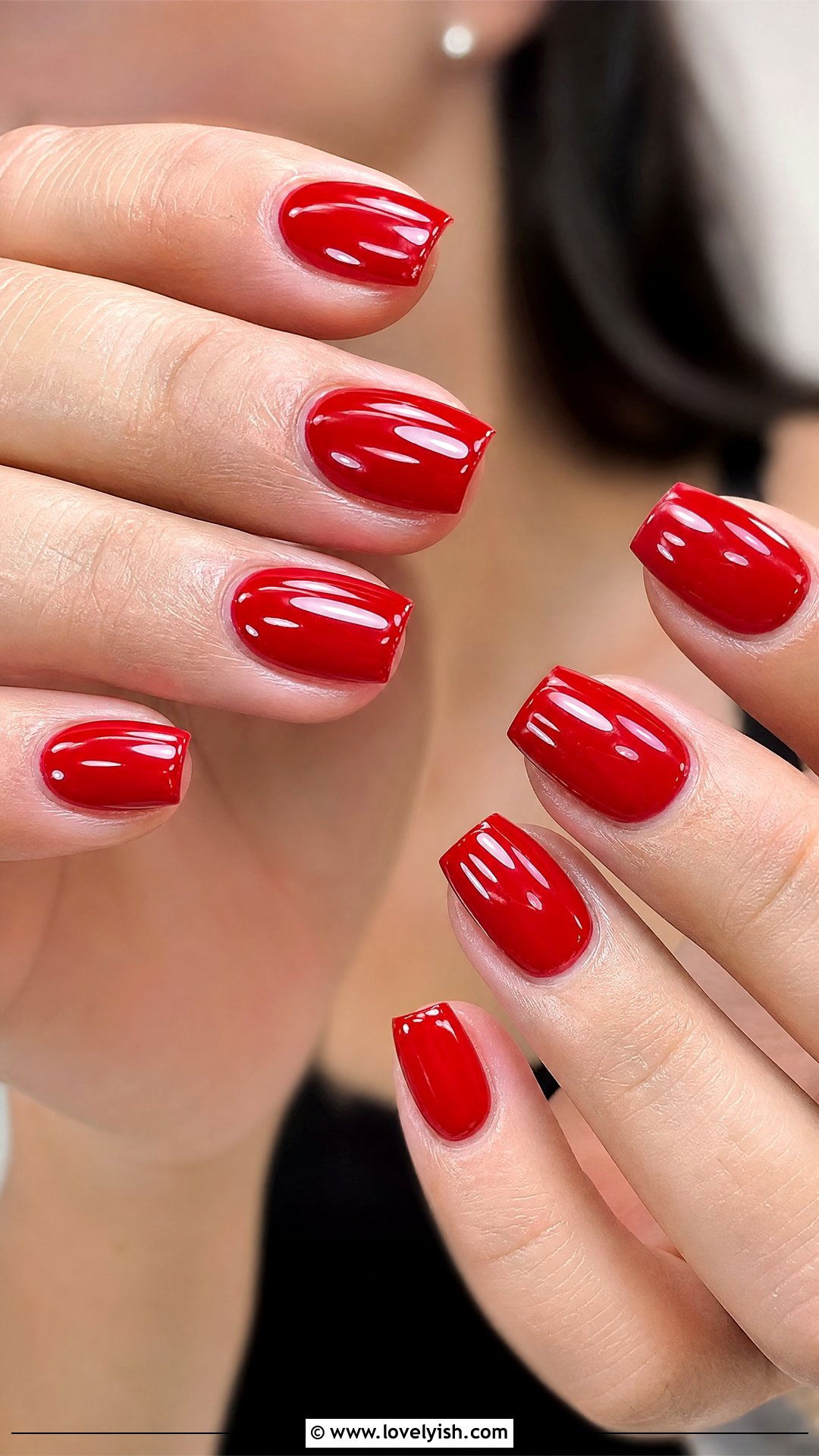 Cherry Red Glossy Short Coffin Nails - 38 short coffin nail designs - 38 short coffin nail designs