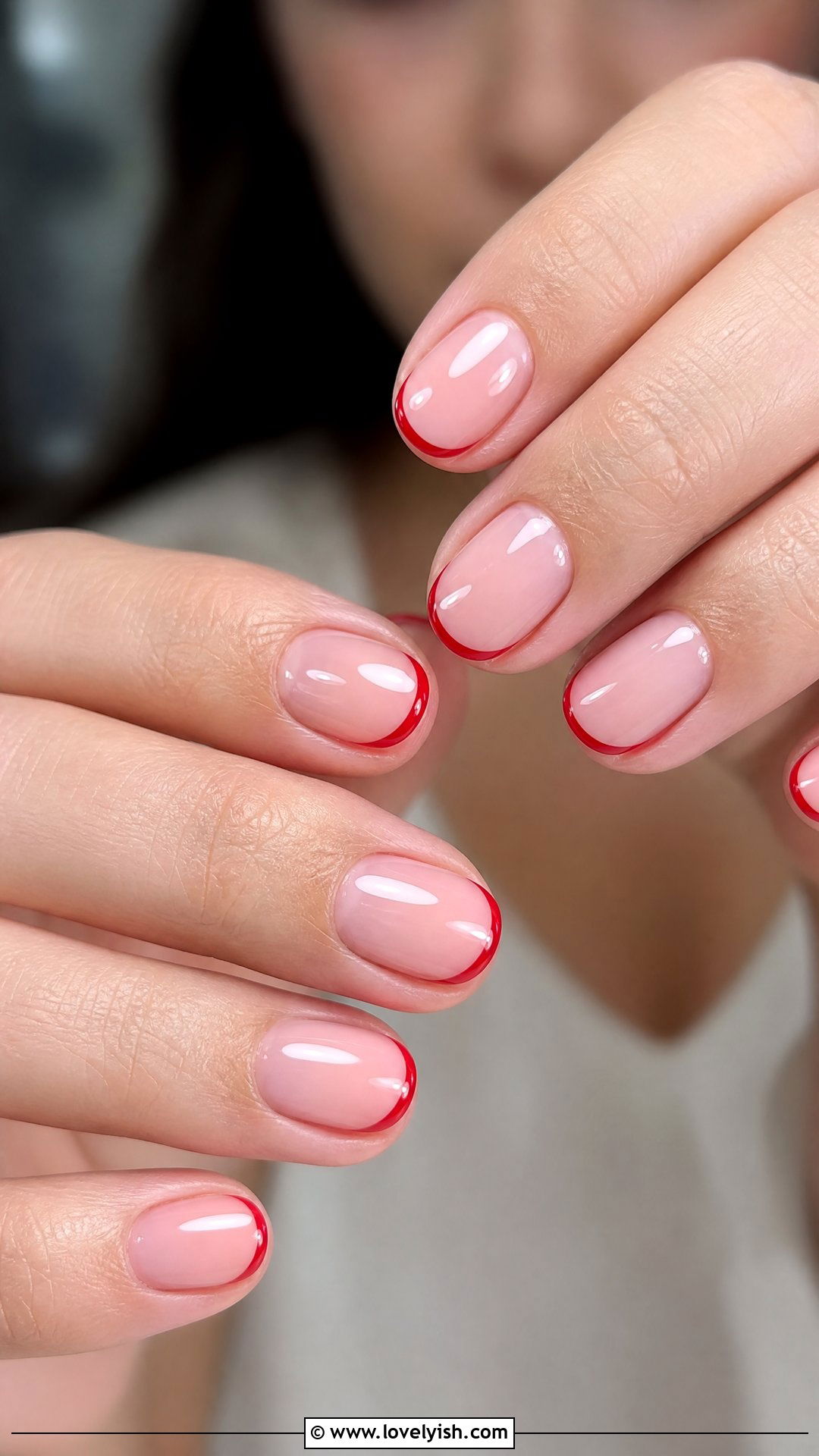 Cherry Red Micro French Short Nails - 50 classy short nail designs - 50 classy short nail designs