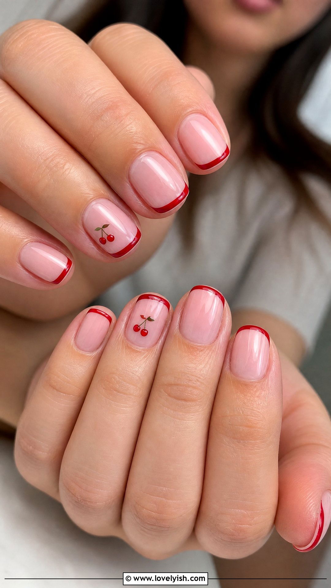 Cherry Red Mini French Tips - 50 cute nails - 50 cute nails