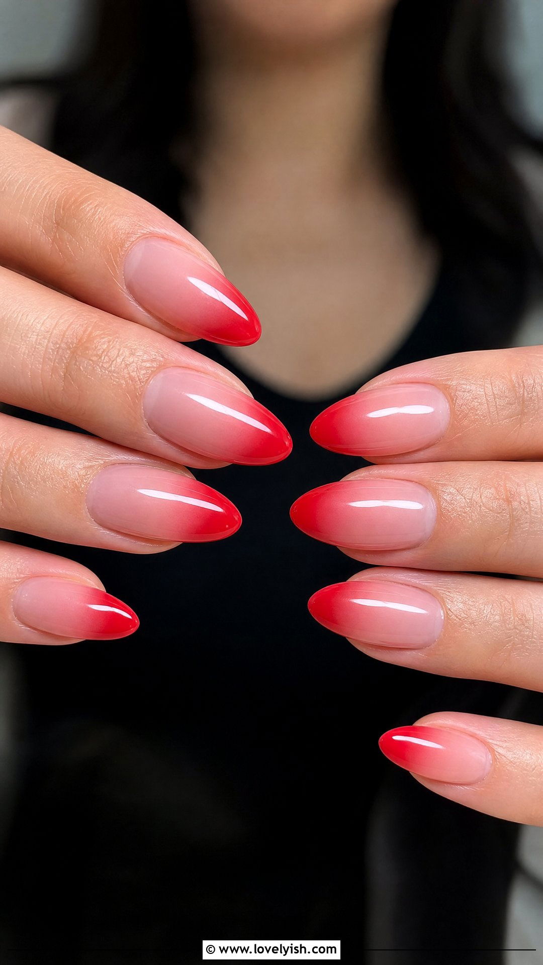 Cherry Red Ombre French Tip Nails - 50 ombre french nails - 50 ombre french nails