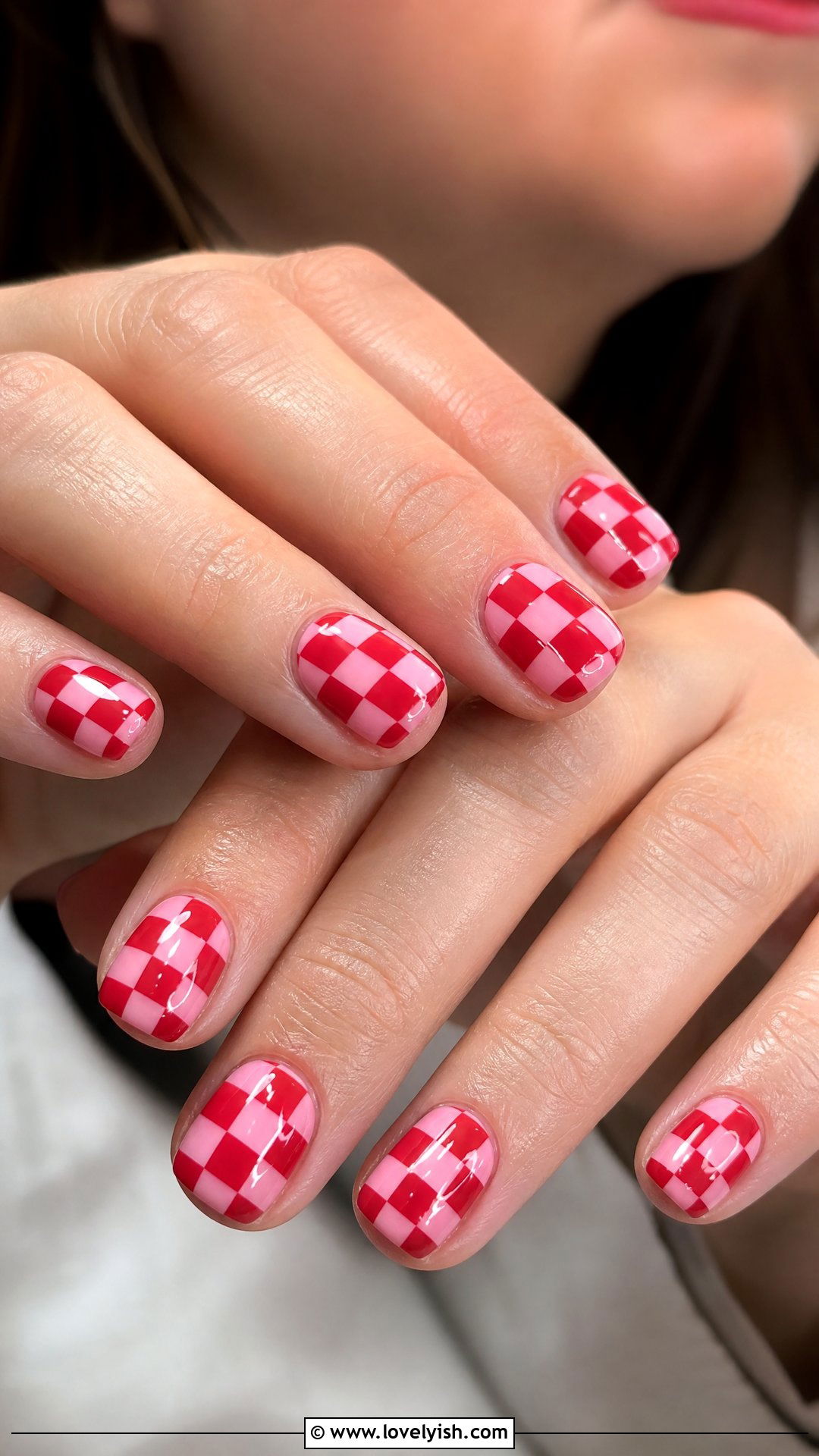Cherry Red and Pink Checkered Nails - 50 checkered nails - 50 checkered nails